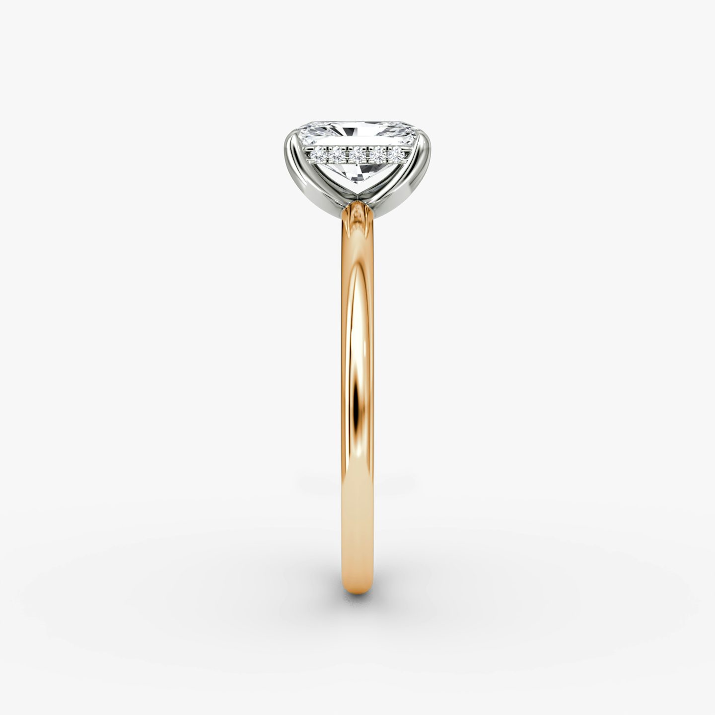 The Classic Hidden Halo | Radiant | 14k | Rose Gold and Platinum | bandAccent: Plain | bandWidth: standard | prongStyle: Plain | diamondOrientation: vertical | caratWeight: other