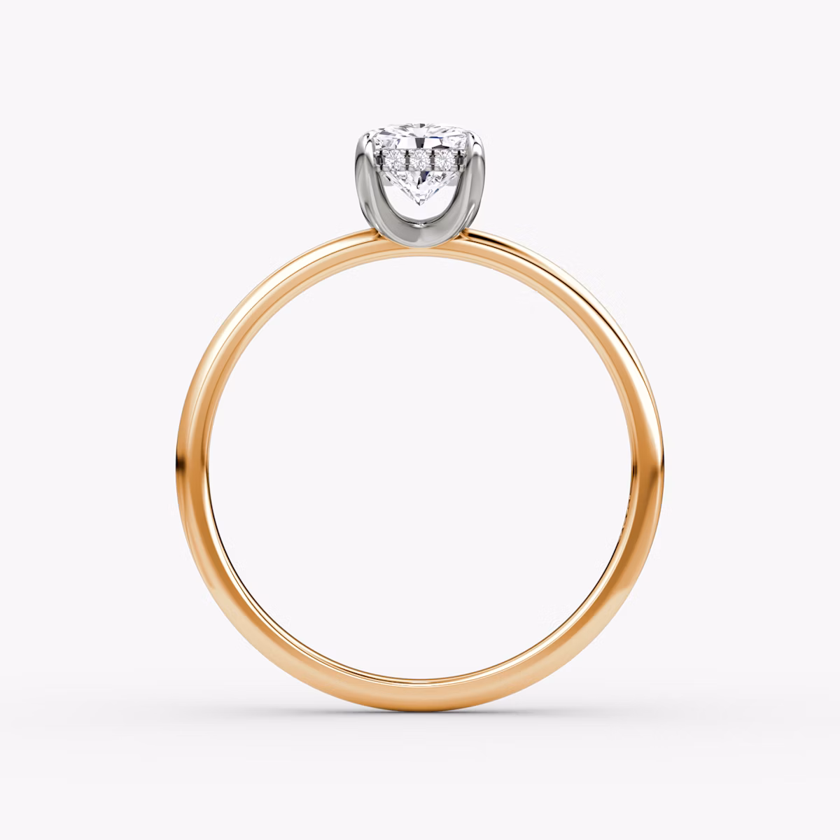 The Classic Hidden Halo | Radiant | 14k | Rose Gold and Platinum | bandAccent: Plain | bandWidth: standard | prongStyle: Plain | diamondOrientation: vertical | caratWeight: other