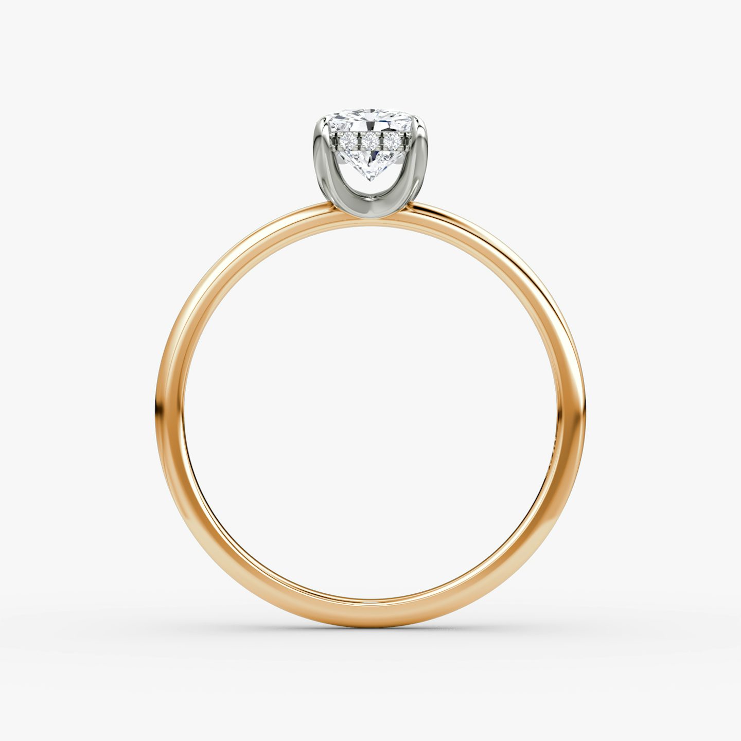 The Classic Hidden Halo | Radiant | 14k | Rose Gold and Platinum | bandAccent: Plain | bandWidth: standard | prongStyle: Plain | diamondOrientation: vertical | caratWeight: other