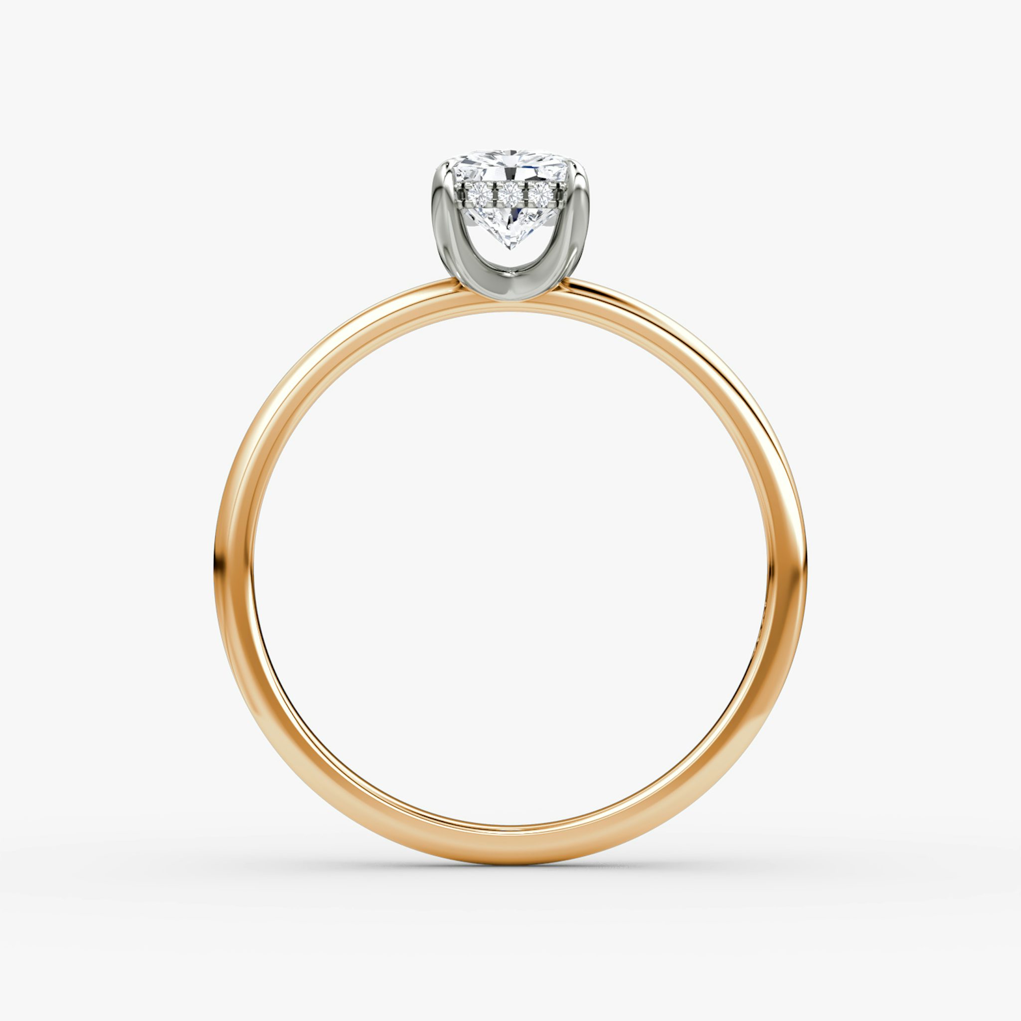The Classic Hidden Halo | Radiant | 14k | Rose Gold and Platinum | bandAccent: Plain | bandWidth: standard | prongStyle: Plain | diamondOrientation: vertical | caratWeight: other