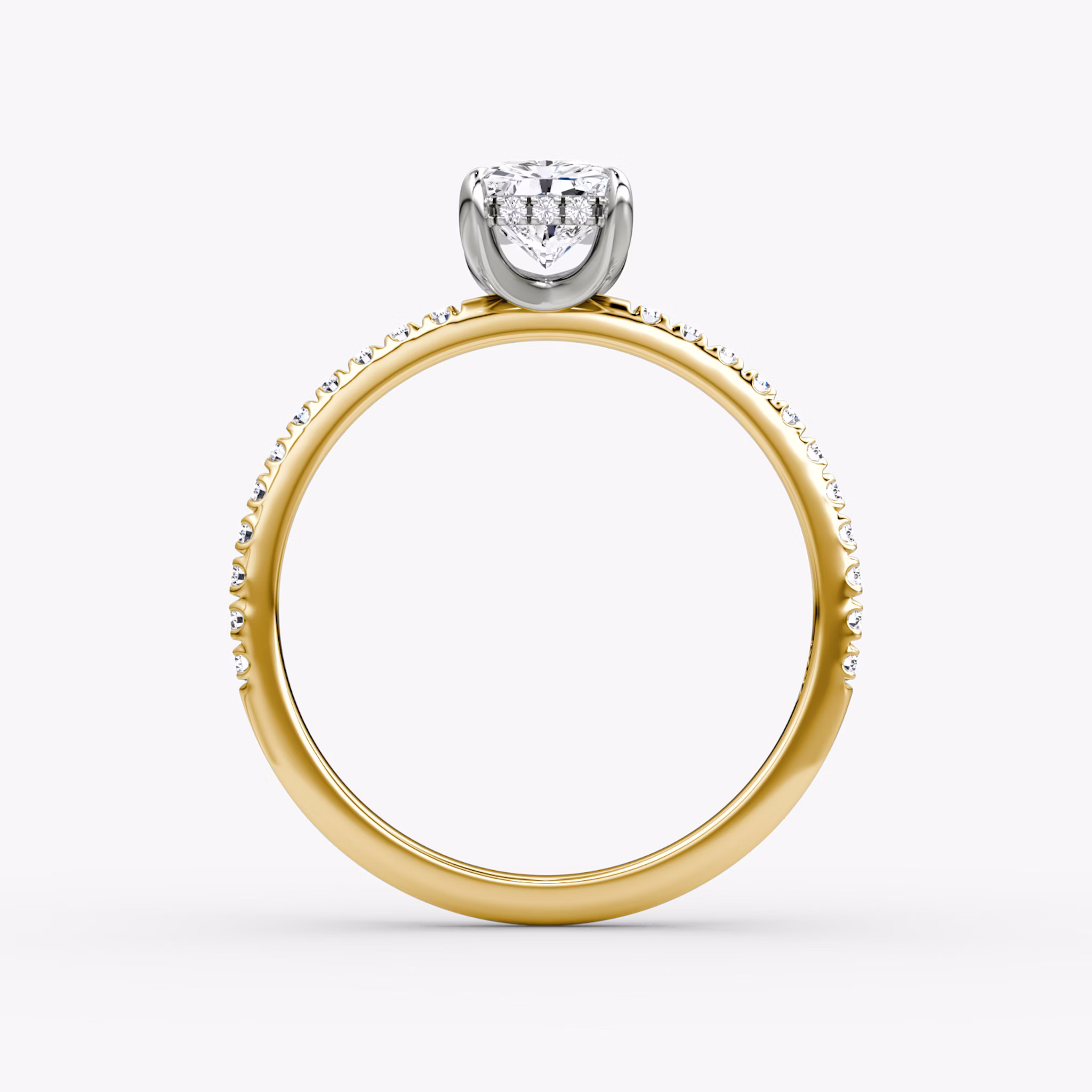 The Classic Hidden Halo | Radiant | 18k | Yellow Gold and Platinum | bandAccent: Pavé | bandWidth: standard | prongStyle: Plain | diamondOrientation: vertical | caratWeight: other