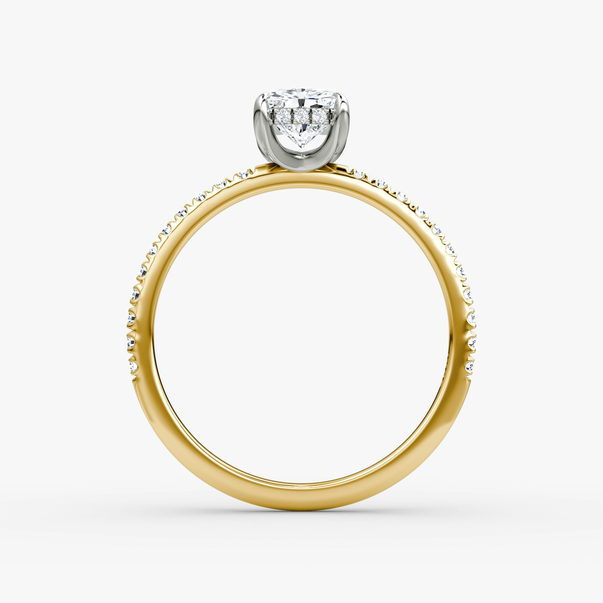 The Classic Hidden Halo | Radiant | 18k | Yellow Gold and Platinum | bandAccent: Pavé | bandWidth: standard | prongStyle: Plain | diamondOrientation: vertical | caratWeight: other