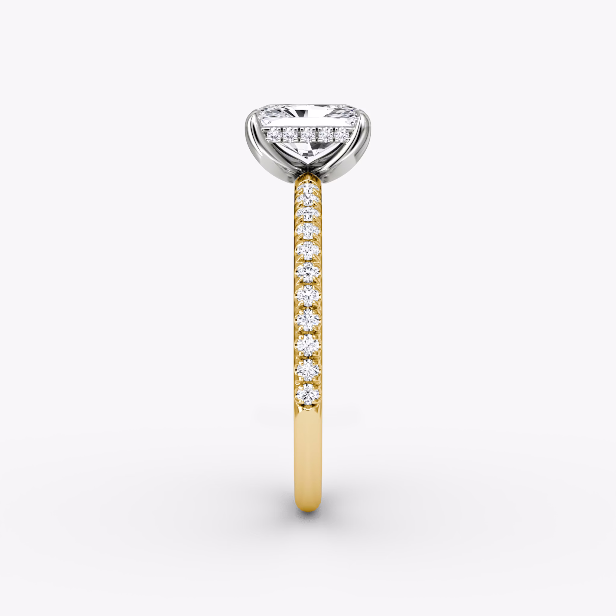 The Classic Hidden Halo | Radiant | 18k | Yellow Gold and Platinum | bandAccent: Pavé | bandWidth: standard | prongStyle: Plain | diamondOrientation: vertical | caratWeight: other