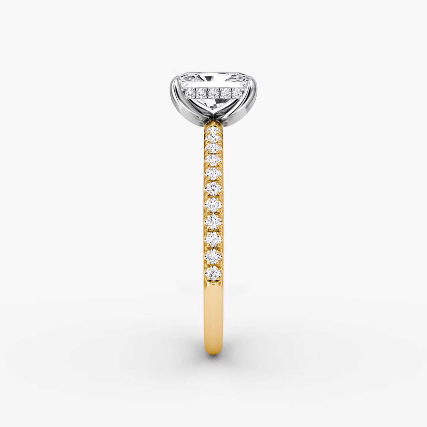 The Classic Hidden Halo | Radiant | 18k | Yellow Gold and Platinum | bandAccent: Pavé | bandWidth: standard | prongStyle: Plain | diamondOrientation: vertical | caratWeight: other