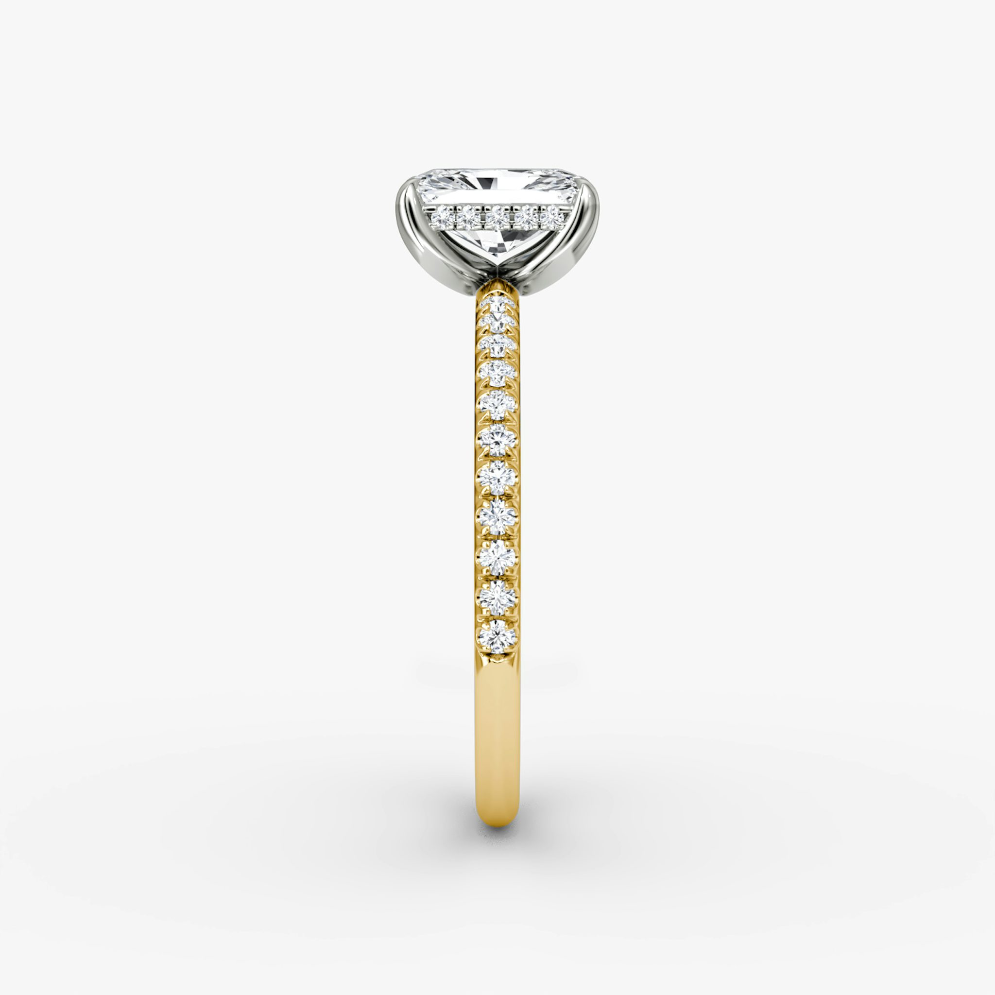 The Classic Hidden Halo | Radiant | 18k | Yellow Gold and Platinum | bandAccent: Pavé | bandWidth: standard | prongStyle: Plain | diamondOrientation: vertical | caratWeight: other