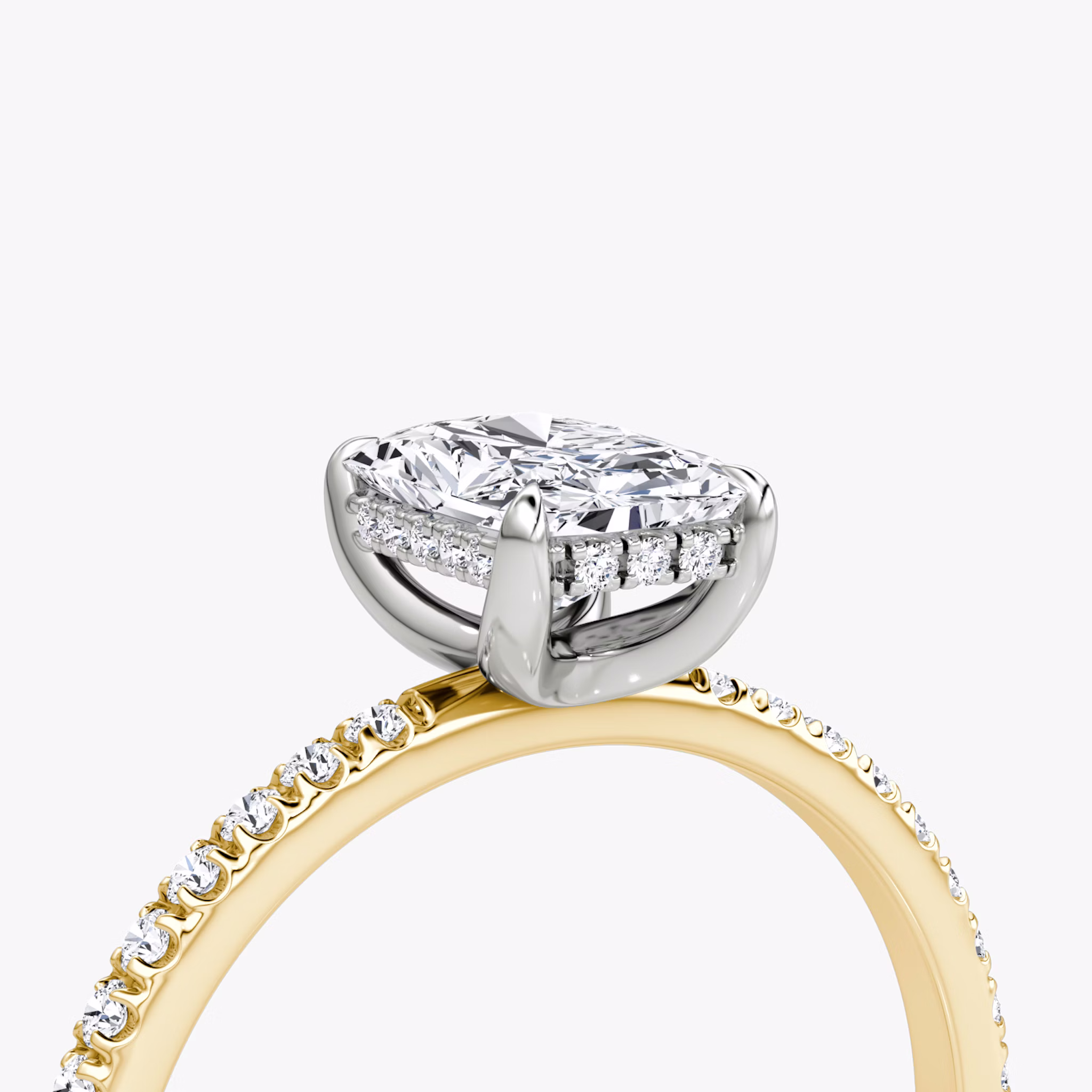 The Classic Hidden Halo | Radiant | 18k | Yellow Gold and Platinum | bandAccent: Pavé | bandWidth: standard | prongStyle: Plain | diamondOrientation: vertical | caratWeight: other