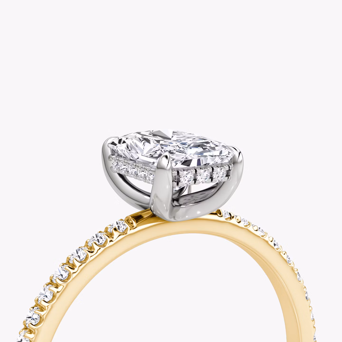 The Classic Hidden Halo | Radiant | 18k | Yellow Gold and Platinum | bandAccent: Pavé | bandWidth: standard | prongStyle: Plain | diamondOrientation: vertical | caratWeight: other