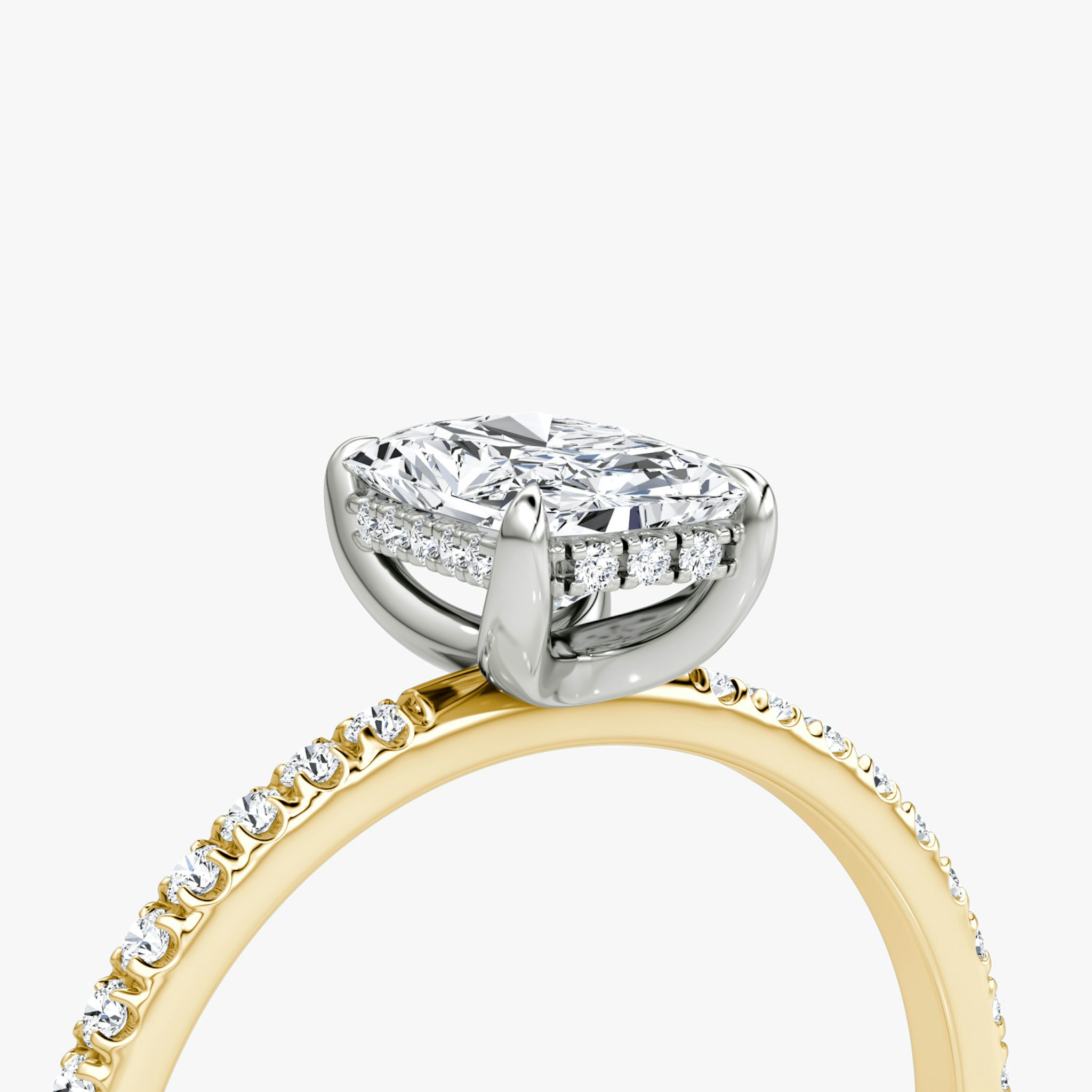 The Classic Hidden Halo | Radiant | 18k | Yellow Gold and Platinum | bandAccent: Pavé | bandWidth: standard | prongStyle: Plain | diamondOrientation: vertical | caratWeight: other