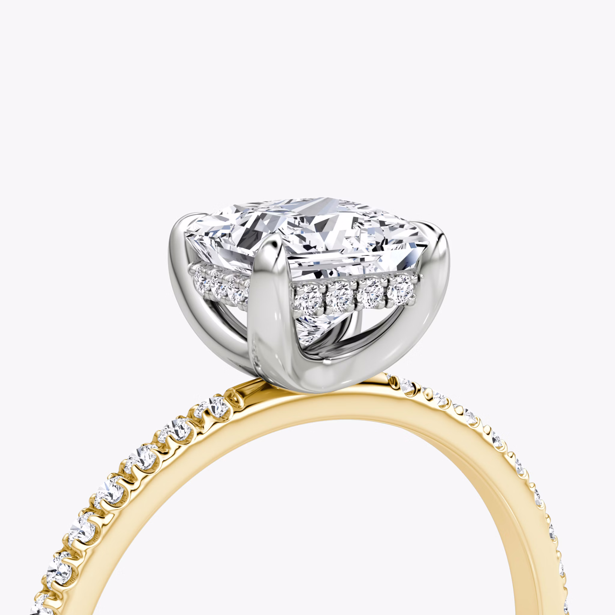 The Classic Hidden Halo | Princess | 18k | Yellow Gold and Platinum | bandAccent: Pavé | bandWidth: standard | prongStyle: Plain | diamondOrientation: vertical | caratWeight: other