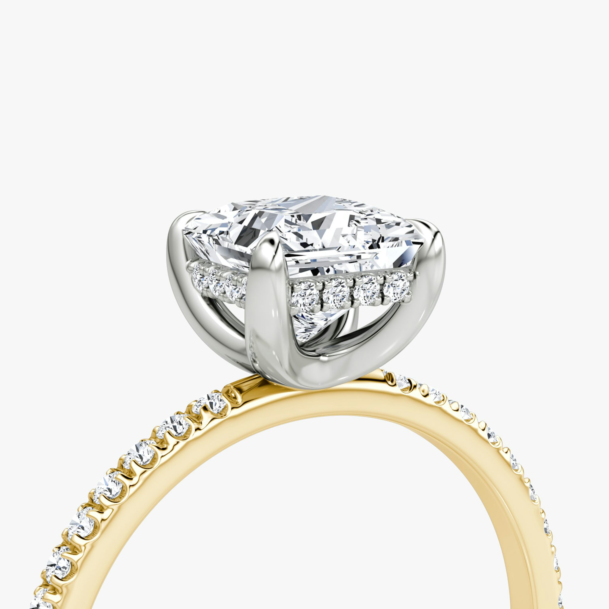 The Classic Hidden Halo | Princess | 18k | Yellow Gold and Platinum | bandAccent: Pavé | bandWidth: standard | prongStyle: Plain | diamondOrientation: vertical | caratWeight: other