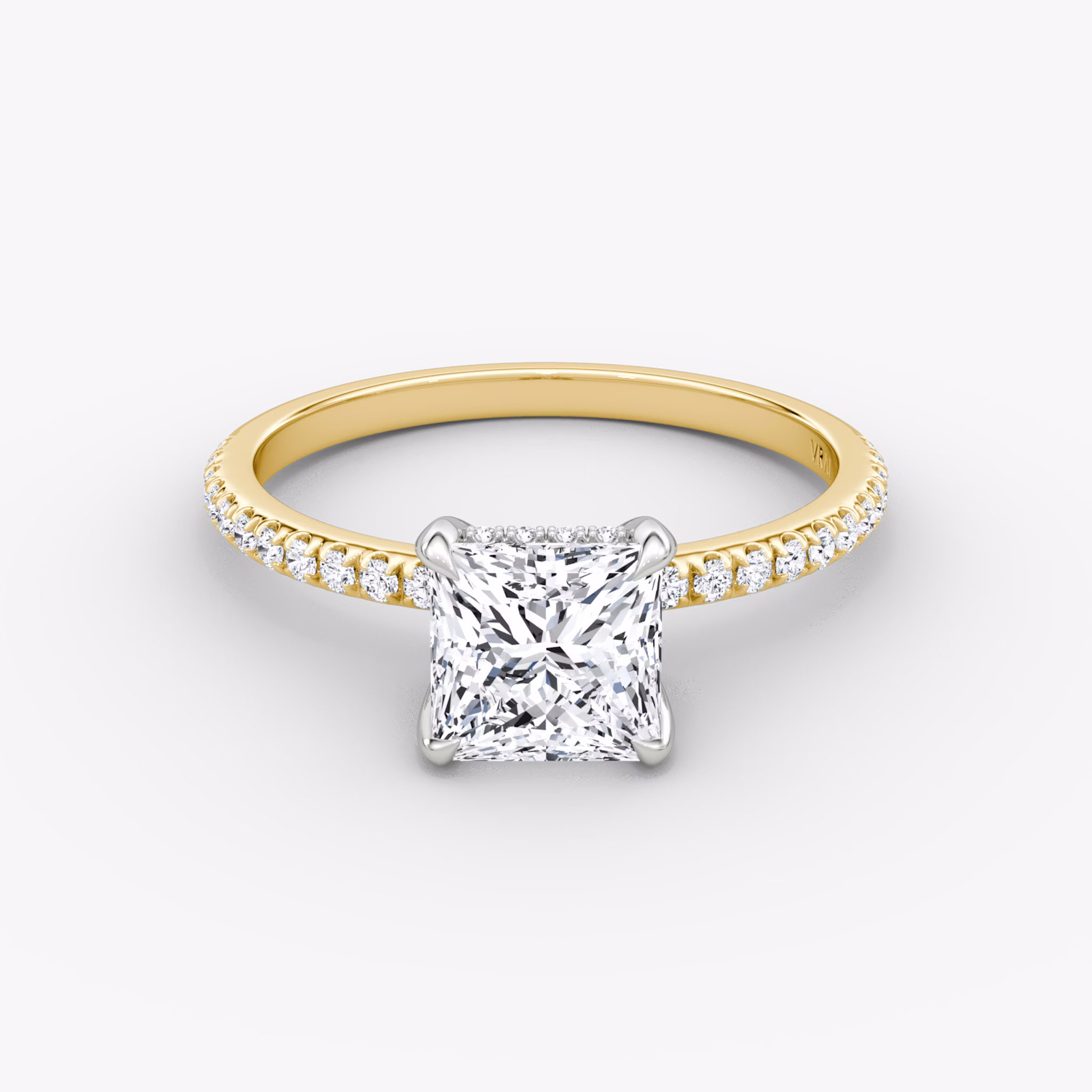 The Classic Hidden Halo | Princess | 18k | Yellow Gold and Platinum | bandAccent: Pavé | bandWidth: standard | prongStyle: Plain | diamondOrientation: vertical | caratWeight: other