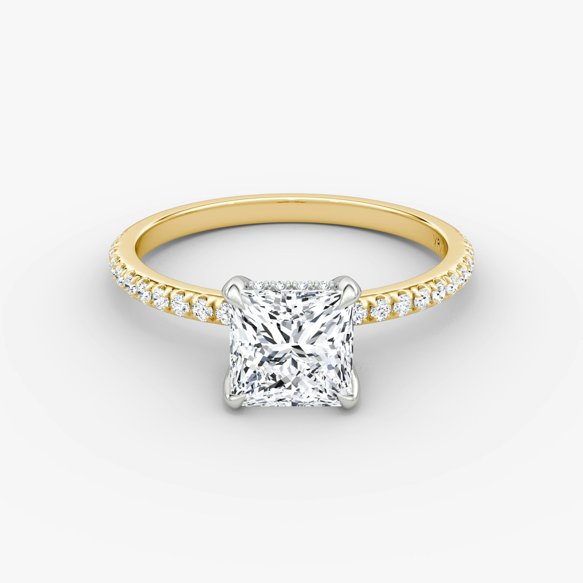 The Classic Hidden Halo | Princess | 18k | Yellow Gold and Platinum | bandAccent: Pavé | bandWidth: standard | prongStyle: Plain | diamondOrientation: vertical | caratWeight: other