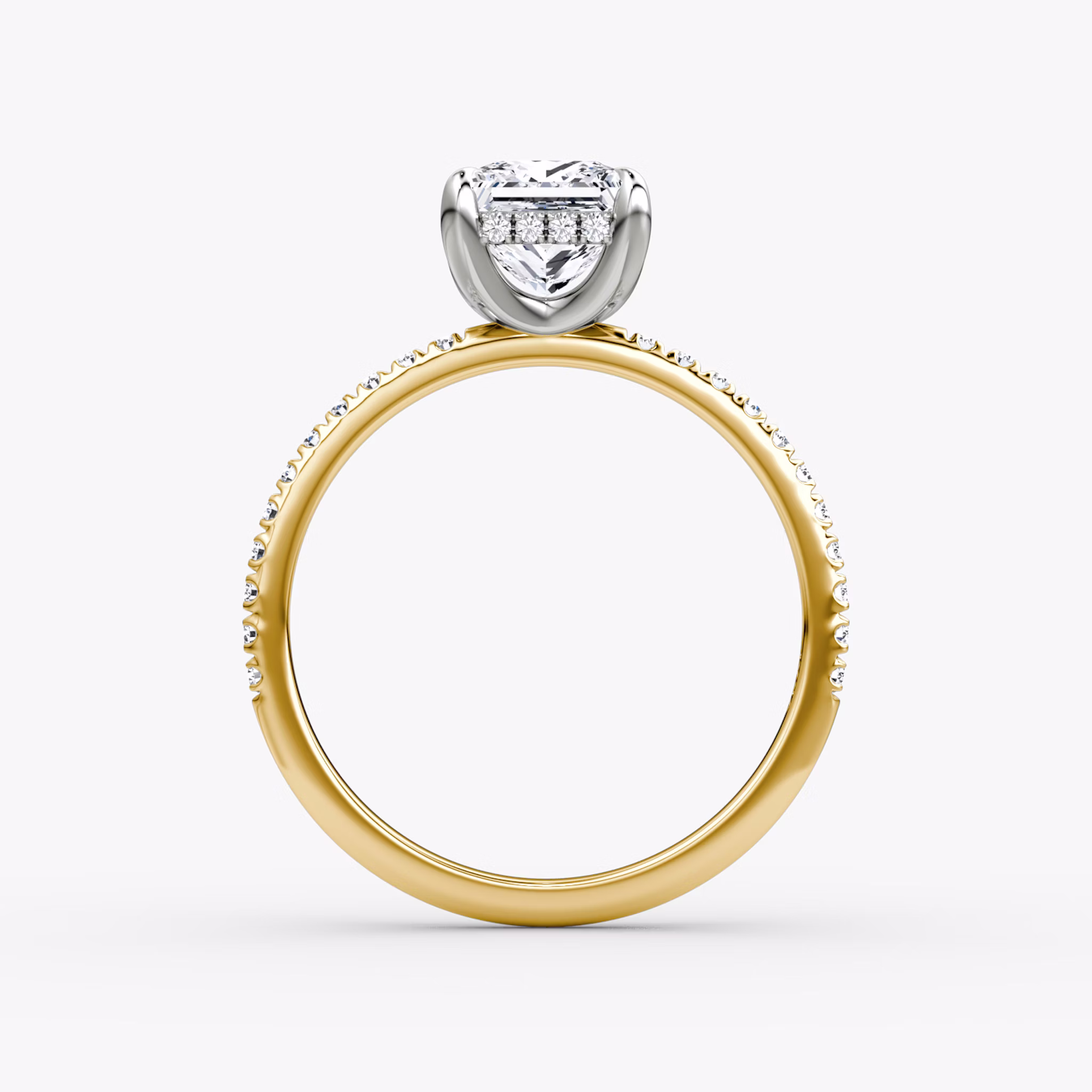 The Classic Hidden Halo | Princess | 18k | Yellow Gold and Platinum | bandAccent: Pavé | bandWidth: standard | prongStyle: Plain | diamondOrientation: vertical | caratWeight: other