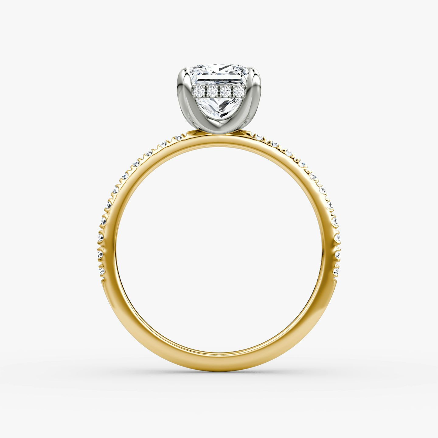 The Classic Hidden Halo | Princess | 18k | Yellow Gold and Platinum | bandAccent: Pavé | bandWidth: standard | prongStyle: Plain | diamondOrientation: vertical | caratWeight: other