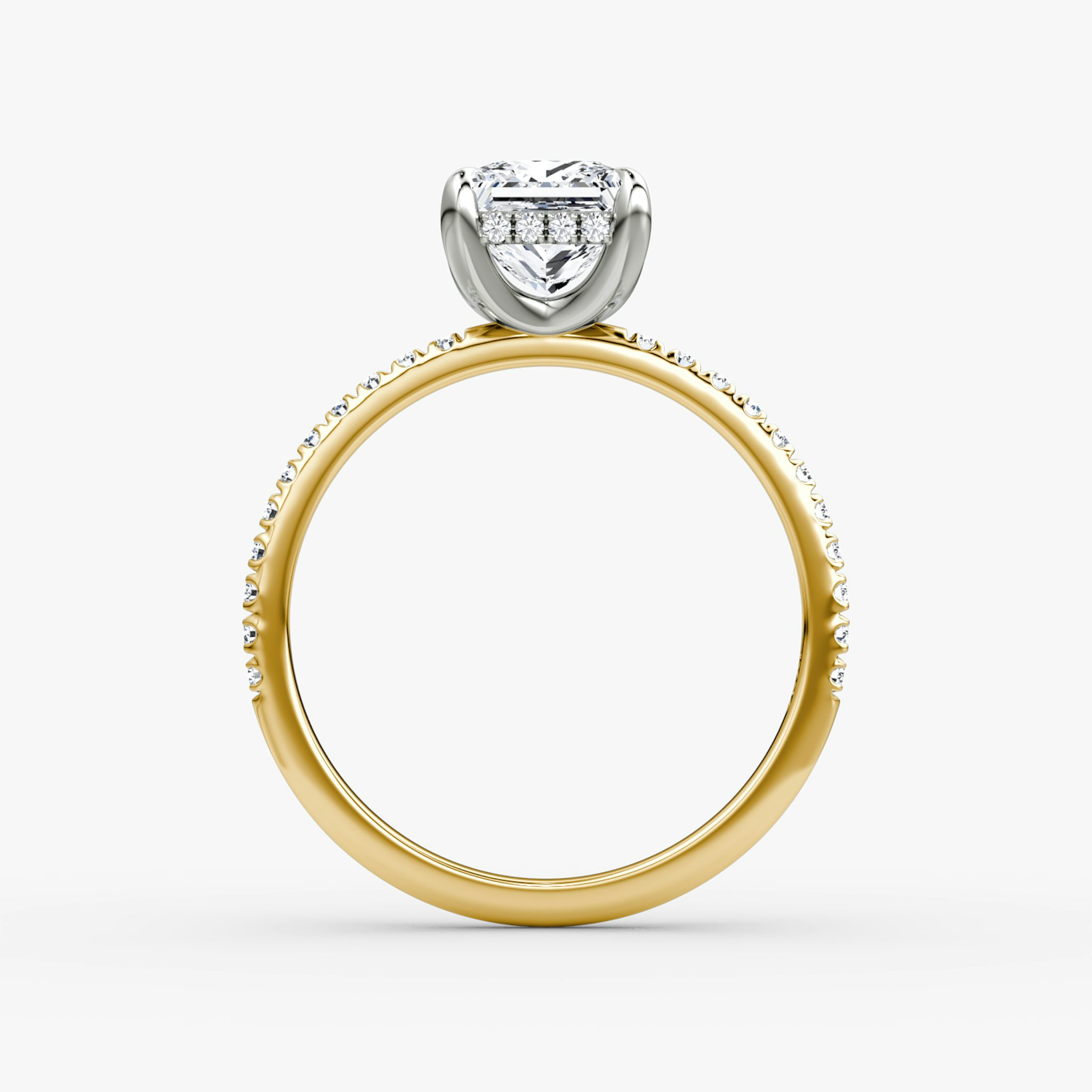 The Classic Hidden Halo | Princess | 18k | Yellow Gold and Platinum | bandAccent: Pavé | bandWidth: standard | prongStyle: Plain | diamondOrientation: vertical | caratWeight: other