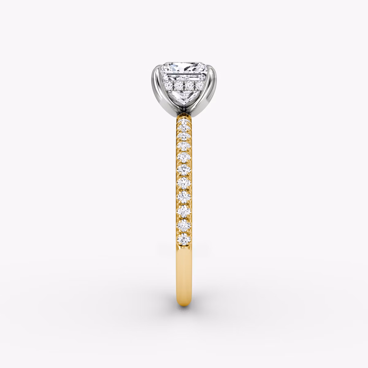 The Classic Hidden Halo | Princess | 18k | Yellow Gold and Platinum | bandAccent: Pavé | bandWidth: standard | prongStyle: Plain | diamondOrientation: vertical | caratWeight: other
