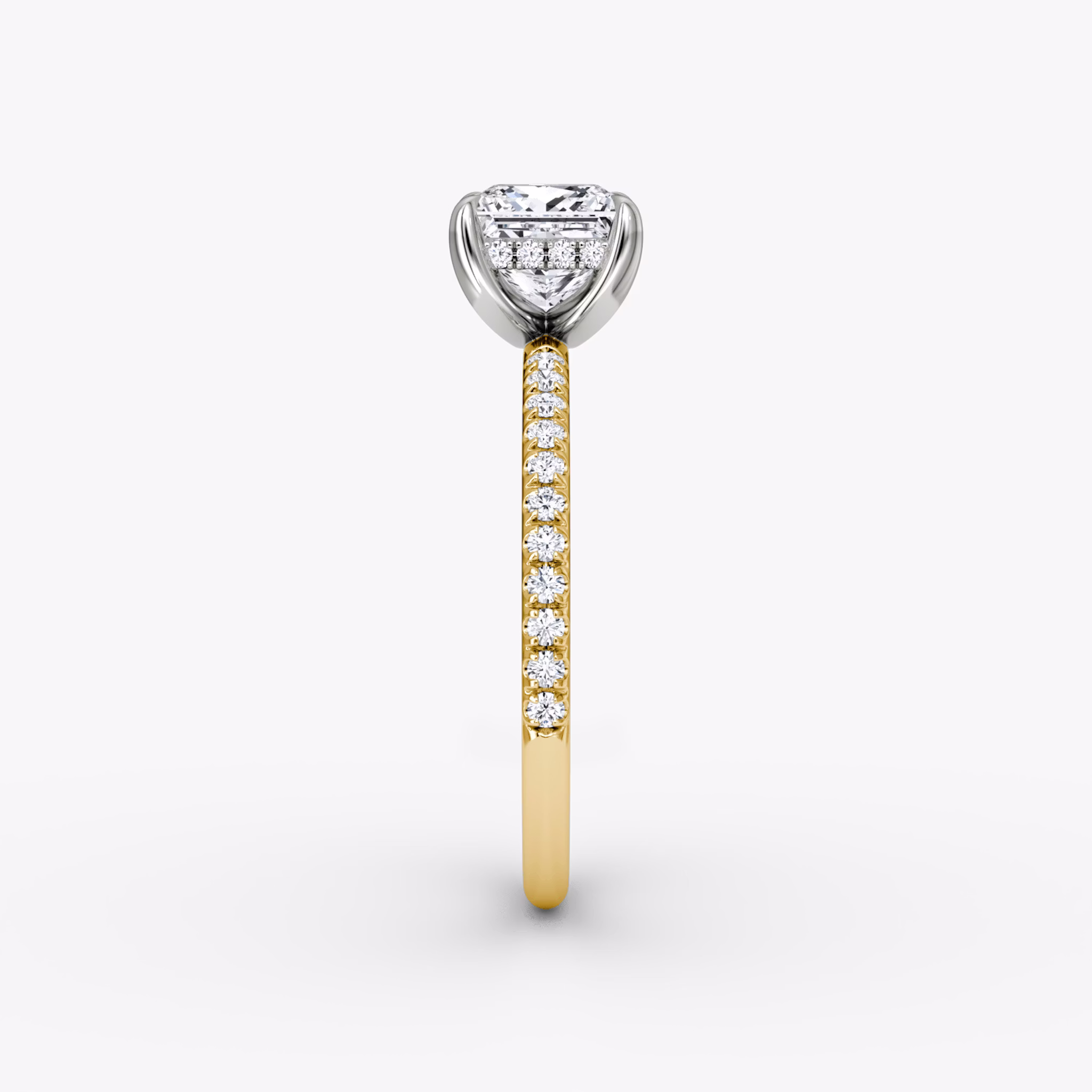 The Classic Hidden Halo | Princess | 18k | Yellow Gold and Platinum | bandAccent: Pavé | bandWidth: standard | prongStyle: Plain | diamondOrientation: vertical | caratWeight: other