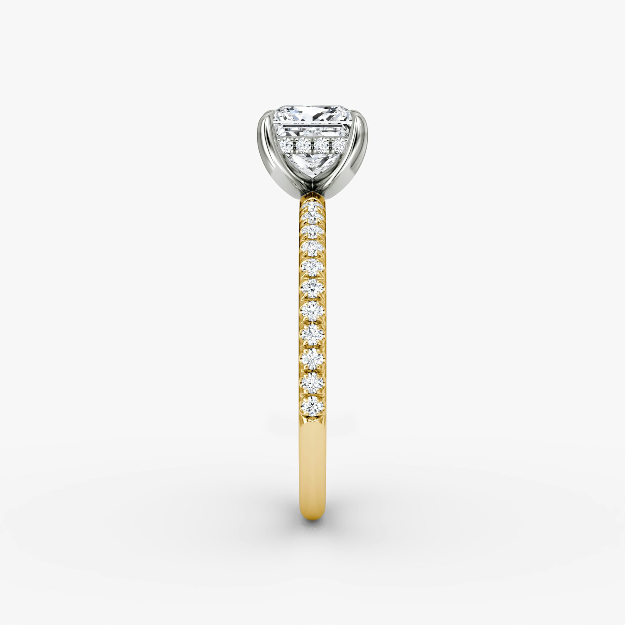 The Classic Hidden Halo | Princess | 18k | Yellow Gold and Platinum | bandAccent: Pavé | bandWidth: standard | prongStyle: Plain | diamondOrientation: vertical | caratWeight: other