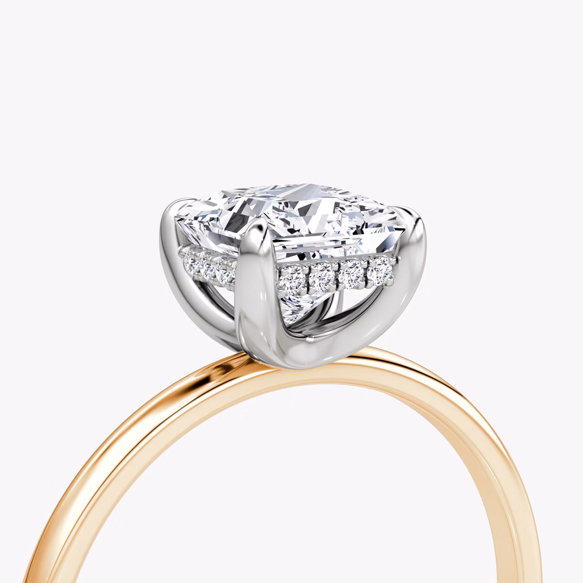 The Classic Hidden Halo | Princess | 14k | Rose Gold and Platinum | bandAccent: Plain | bandWidth: standard | prongStyle: Plain | diamondOrientation: vertical | caratWeight: other