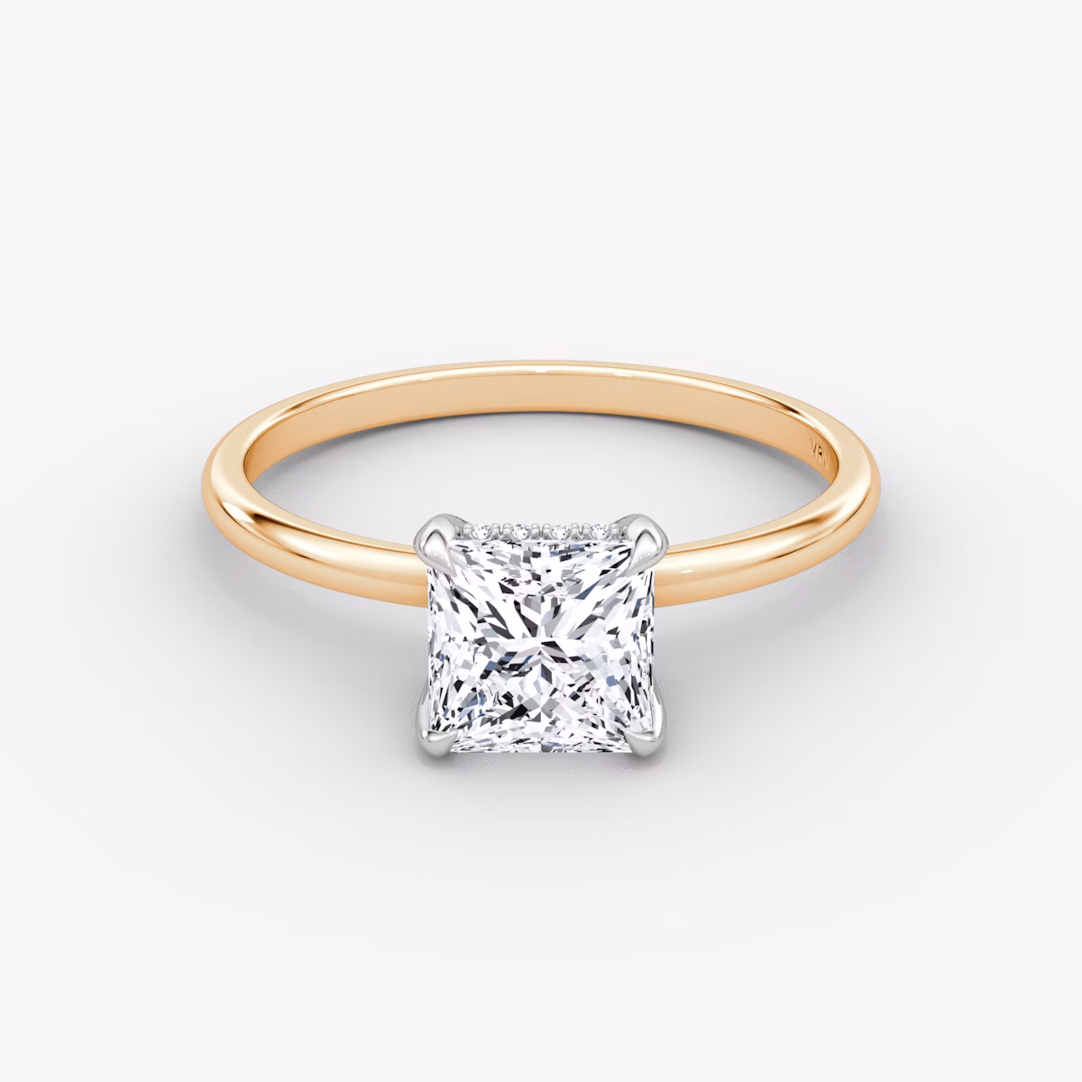 The Classic Hidden Halo | Princess | 14k | Rose Gold and Platinum | bandAccent: Plain | bandWidth: standard | prongStyle: Plain | diamondOrientation: vertical | caratWeight: other