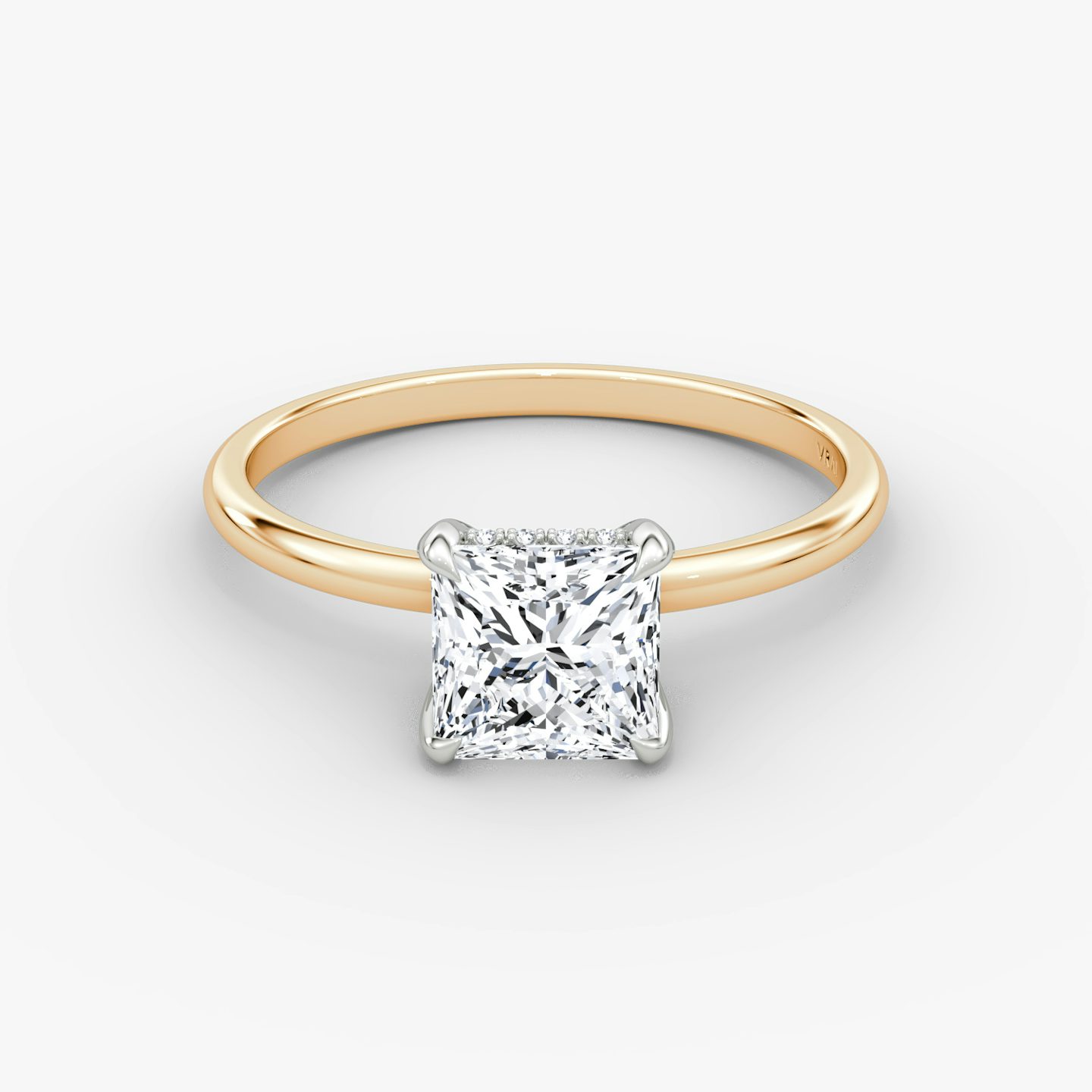 The Classic Hidden Halo | Princess | 14k | Rose Gold and Platinum | bandAccent: Plain | bandWidth: standard | prongStyle: Plain | diamondOrientation: vertical | caratWeight: other