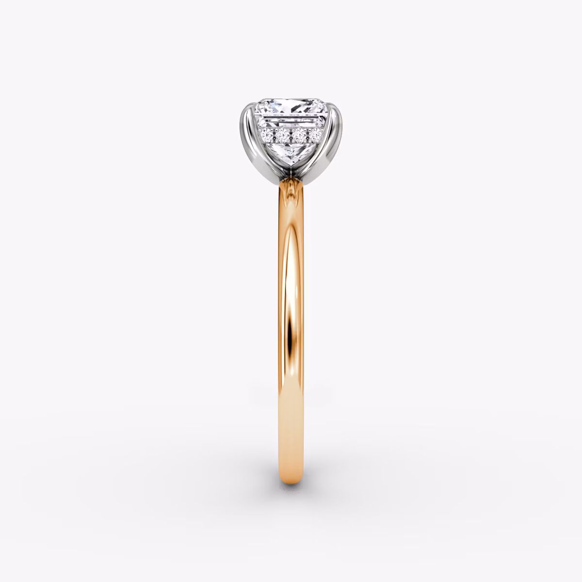 The Classic Hidden Halo | Princess | 14k | Rose Gold and Platinum | bandAccent: Plain | bandWidth: standard | prongStyle: Plain | diamondOrientation: vertical | caratWeight: other
