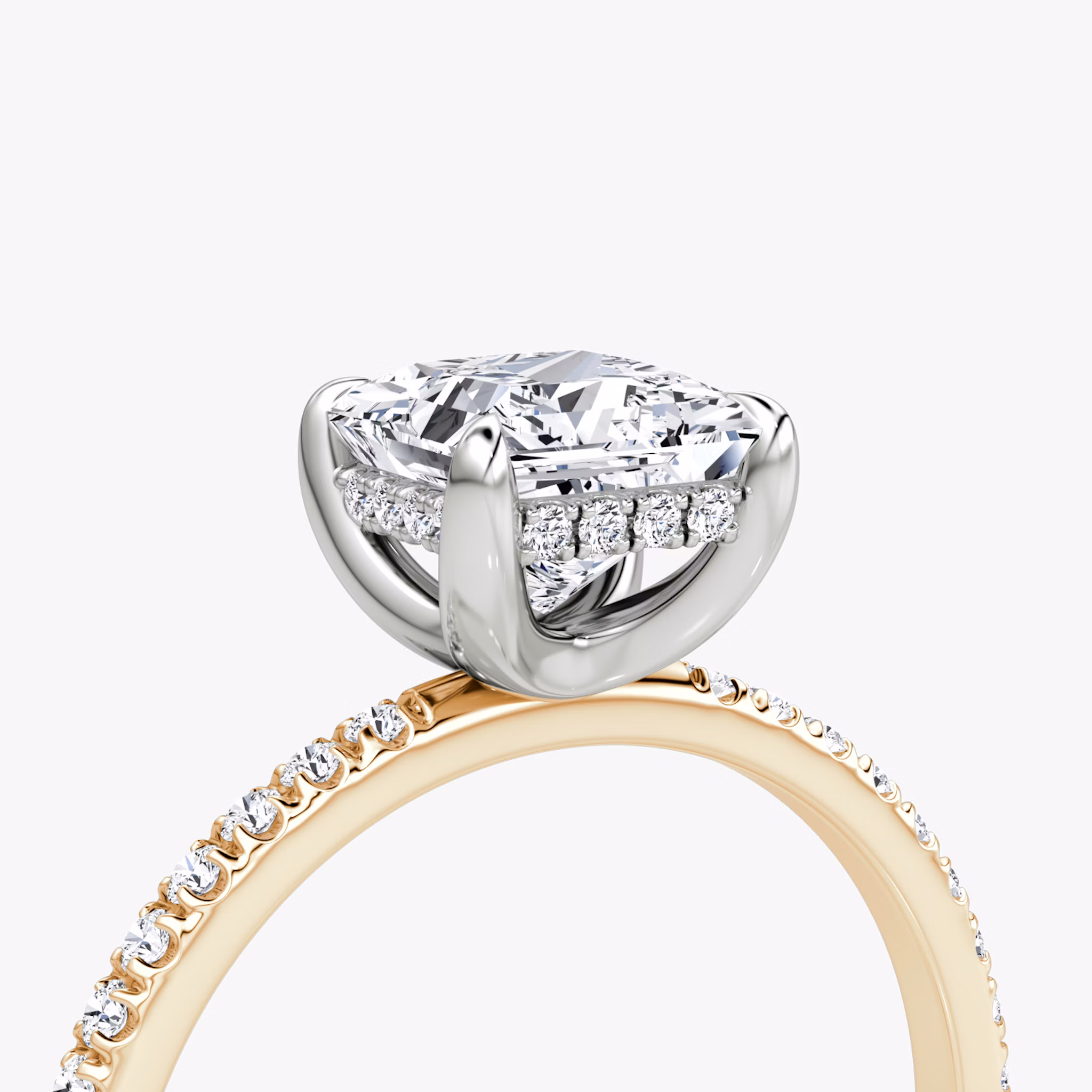 The Classic Hidden Halo | Princess | 14k | Rose Gold and Platinum | bandAccent: Pavé | bandWidth: standard | prongStyle: Plain | diamondOrientation: vertical | caratWeight: other
