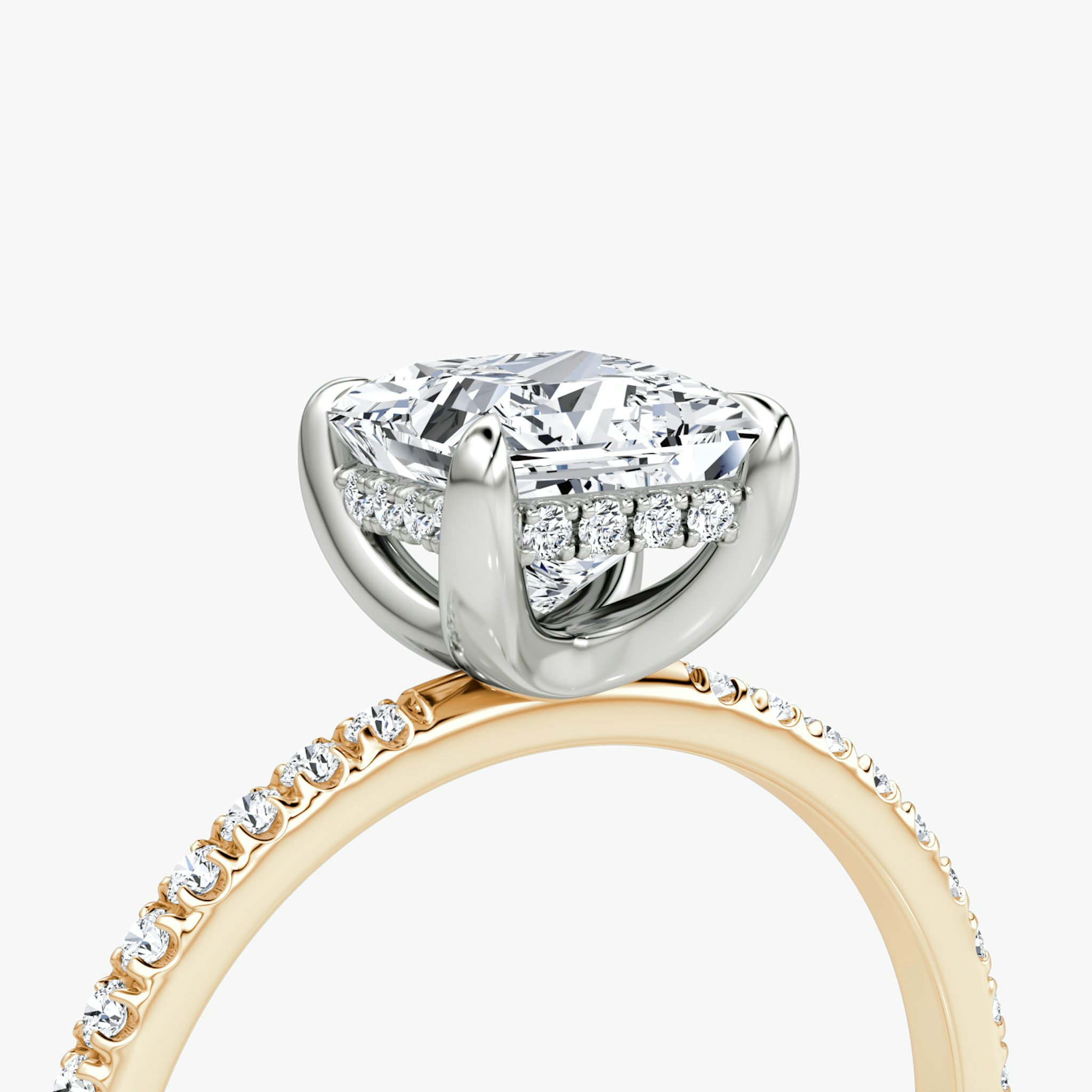 The Classic Hidden Halo | Princess | 14k | Rose Gold and Platinum | bandAccent: Pavé | bandWidth: standard | prongStyle: Plain | diamondOrientation: vertical | caratWeight: other