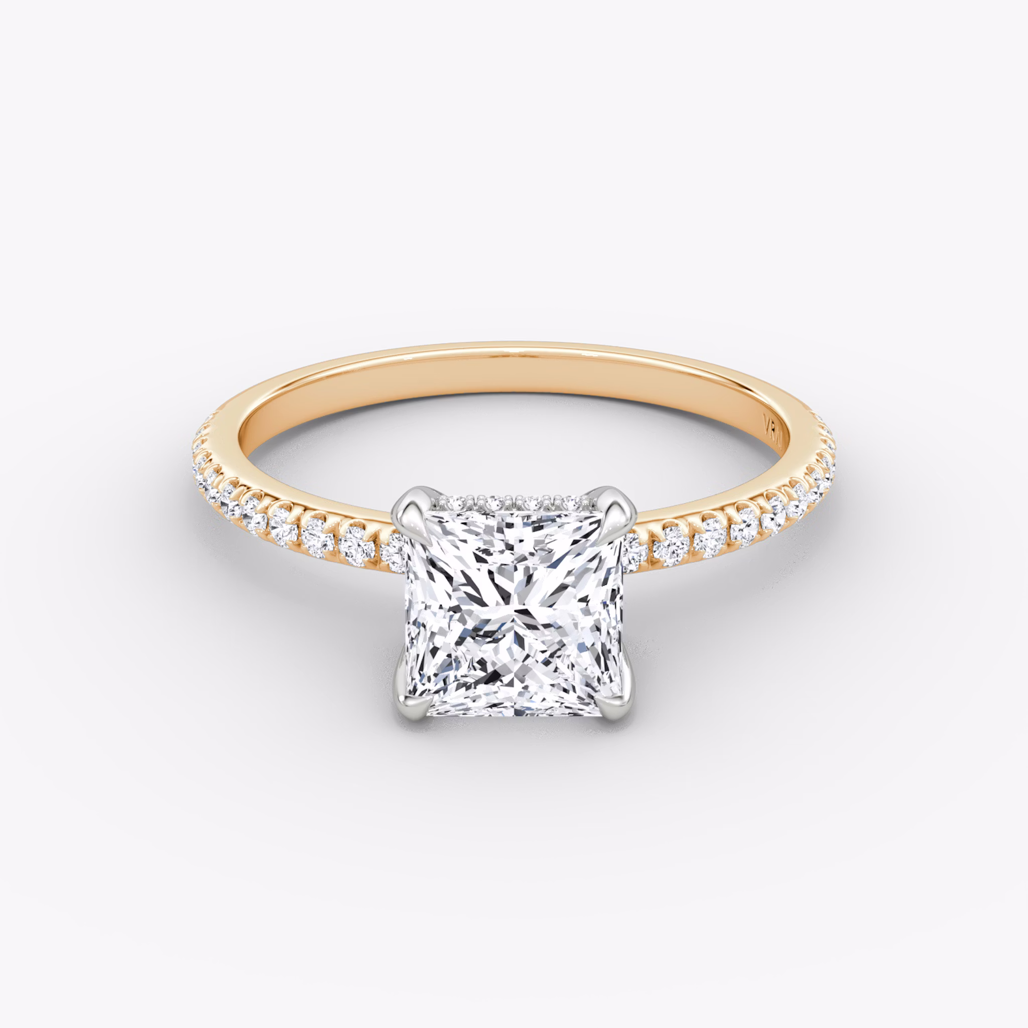 The Classic Hidden Halo | Princess | 14k | Rose Gold and Platinum | bandAccent: Pavé | bandWidth: standard | prongStyle: Plain | diamondOrientation: vertical | caratWeight: other