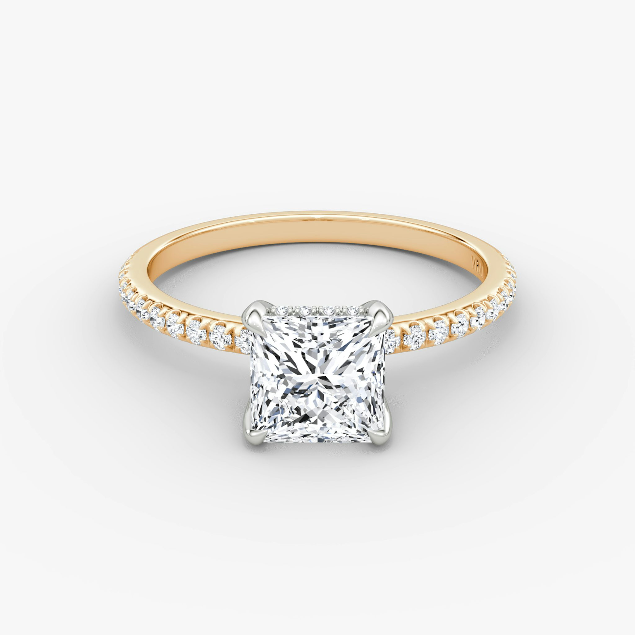 The Classic Hidden Halo | Princess | 14k | Rose Gold and Platinum | bandAccent: Pavé | bandWidth: standard | prongStyle: Plain | diamondOrientation: vertical | caratWeight: other