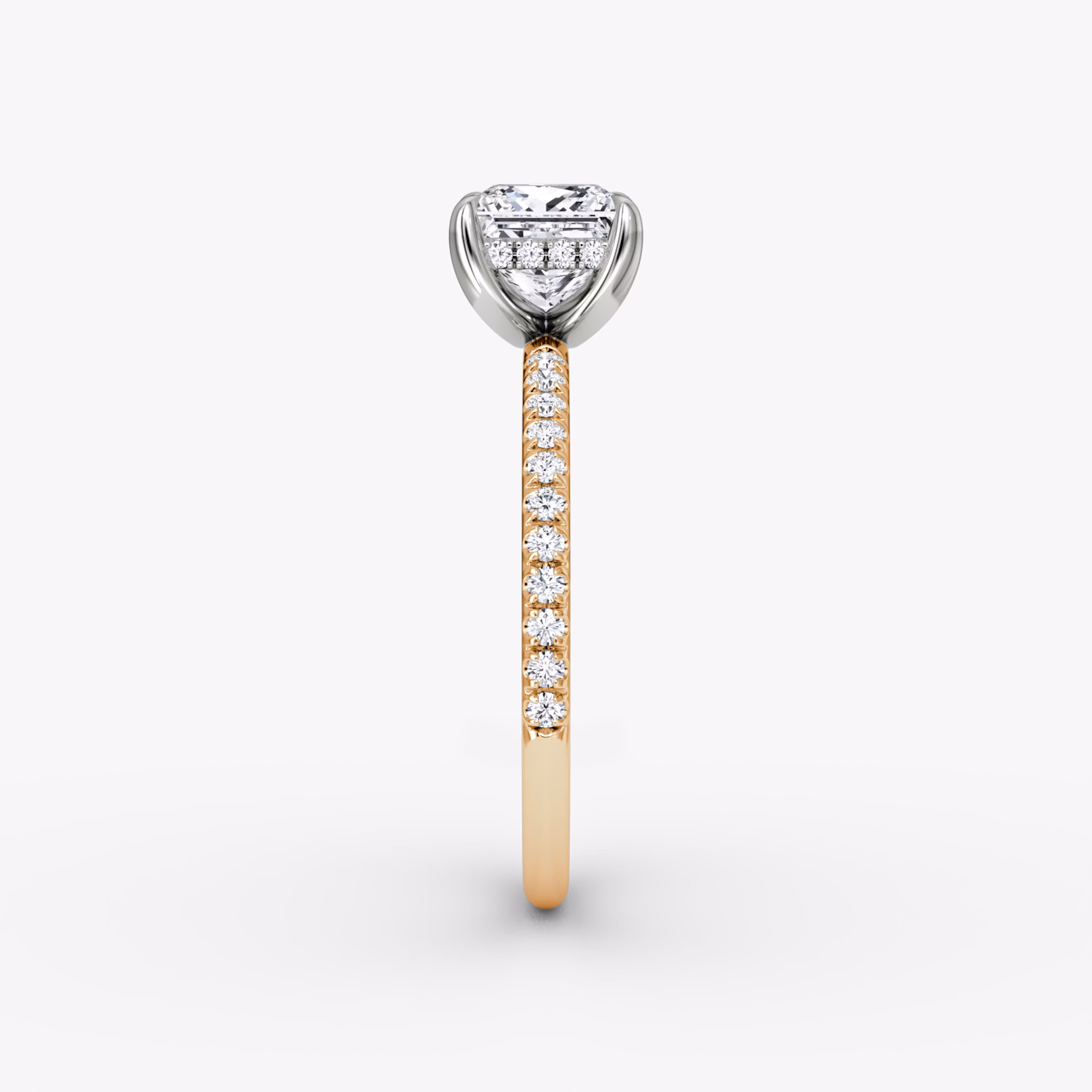 The Classic Hidden Halo | Princess | 14k | Rose Gold and Platinum | bandAccent: Pavé | bandWidth: standard | prongStyle: Plain | diamondOrientation: vertical | caratWeight: other