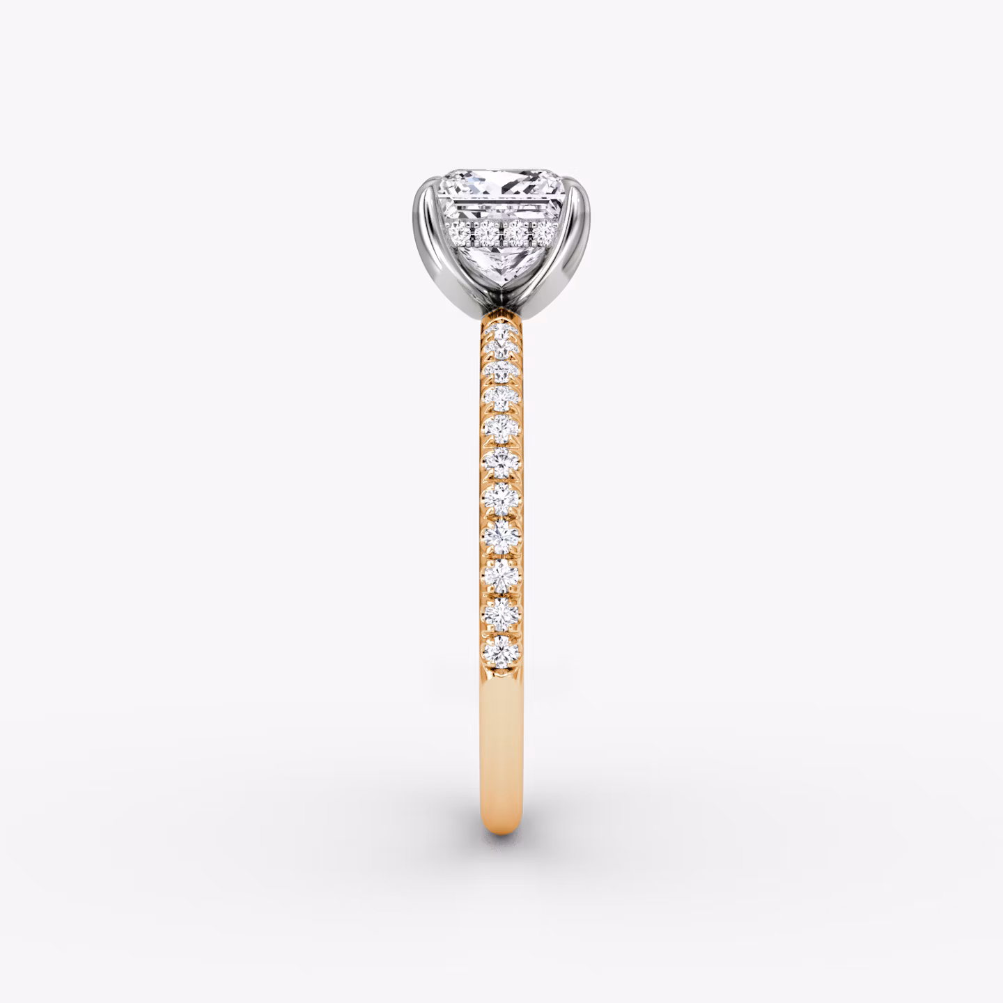 The Classic Hidden Halo | Princess | 14k | Rose Gold and Platinum | bandAccent: Pavé | bandWidth: standard | prongStyle: Plain | diamondOrientation: vertical | caratWeight: other