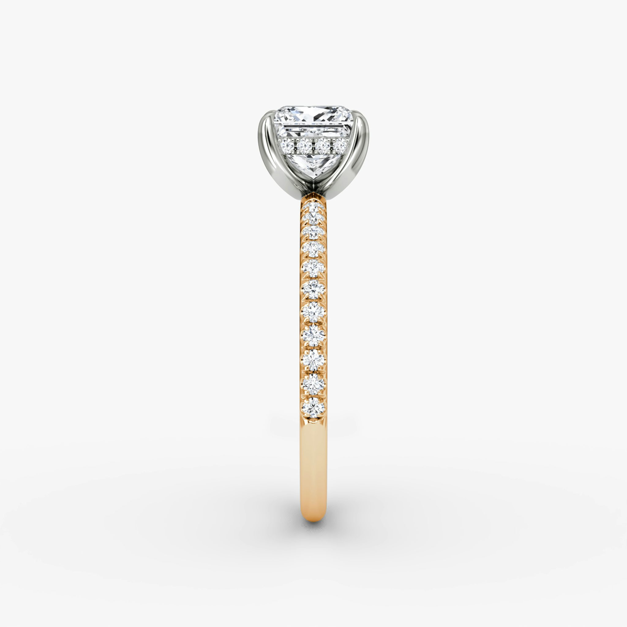 The Classic Hidden Halo | Princess | 14k | Rose Gold and Platinum | bandAccent: Pavé | bandWidth: standard | prongStyle: Plain | diamondOrientation: vertical | caratWeight: other