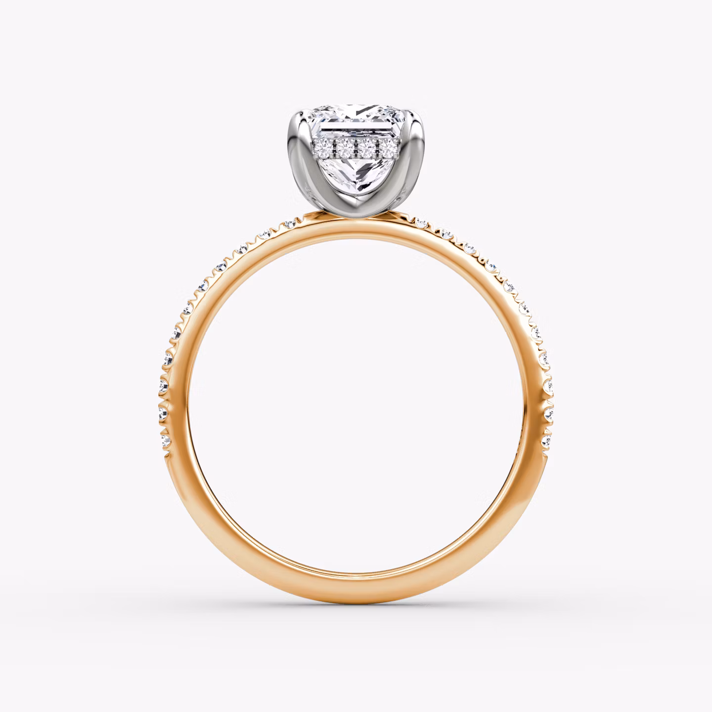The Classic Hidden Halo | Princess | 14k | Rose Gold and Platinum | bandAccent: Pavé | bandWidth: standard | prongStyle: Plain | diamondOrientation: vertical | caratWeight: other
