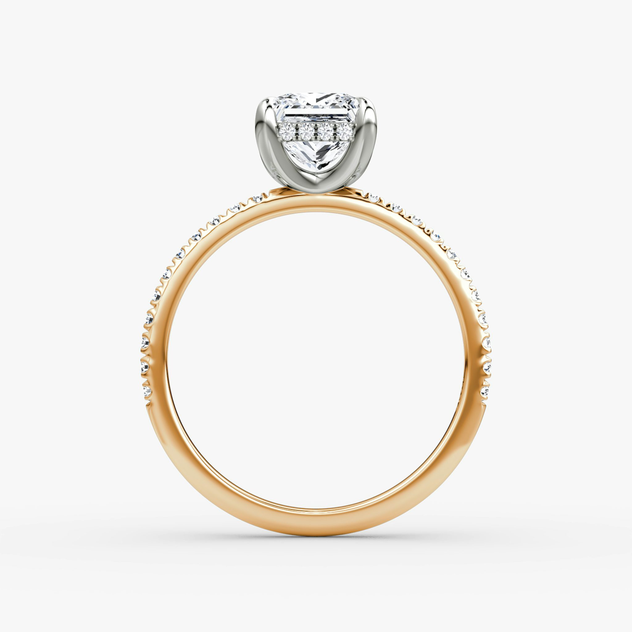 The Classic Hidden Halo | Princess | 14k | Rose Gold and Platinum | bandAccent: Pavé | bandWidth: standard | prongStyle: Plain | diamondOrientation: vertical | caratWeight: other