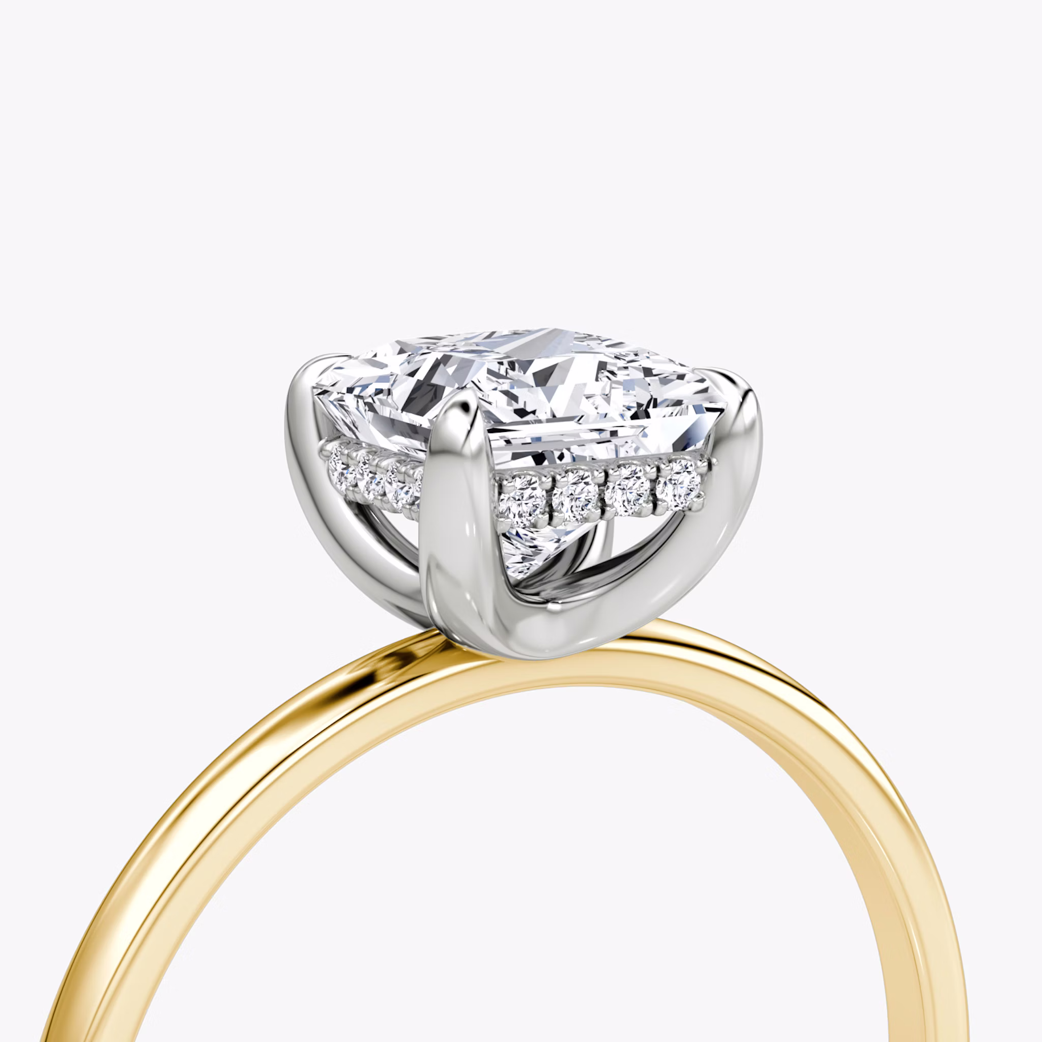 The Classic Hidden Halo | Princess | 18k | Yellow Gold and Platinum | bandAccent: Plain | bandWidth: standard | prongStyle: Plain | diamondOrientation: vertical | caratWeight: other