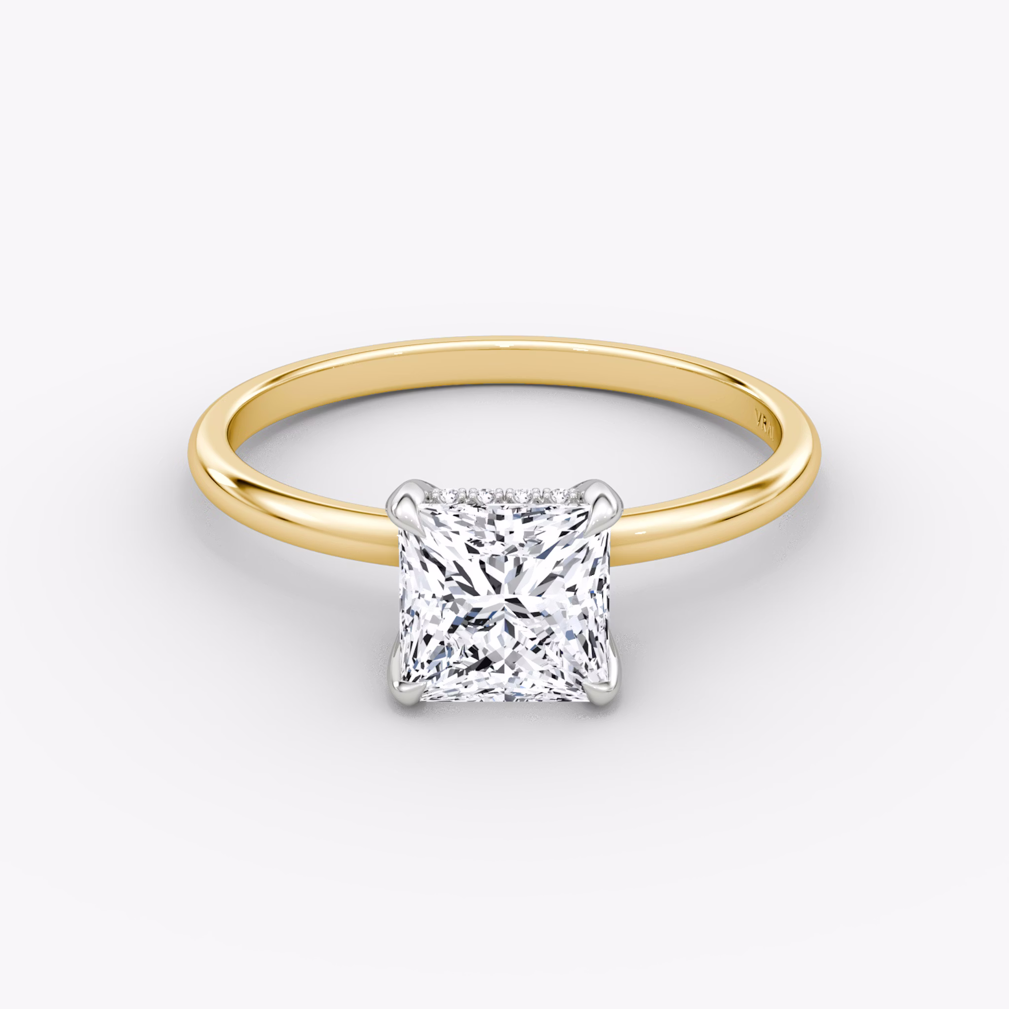 The Classic Hidden Halo | Princess | 18k | Yellow Gold and Platinum | bandAccent: Plain | bandWidth: standard | prongStyle: Plain | diamondOrientation: vertical | caratWeight: other