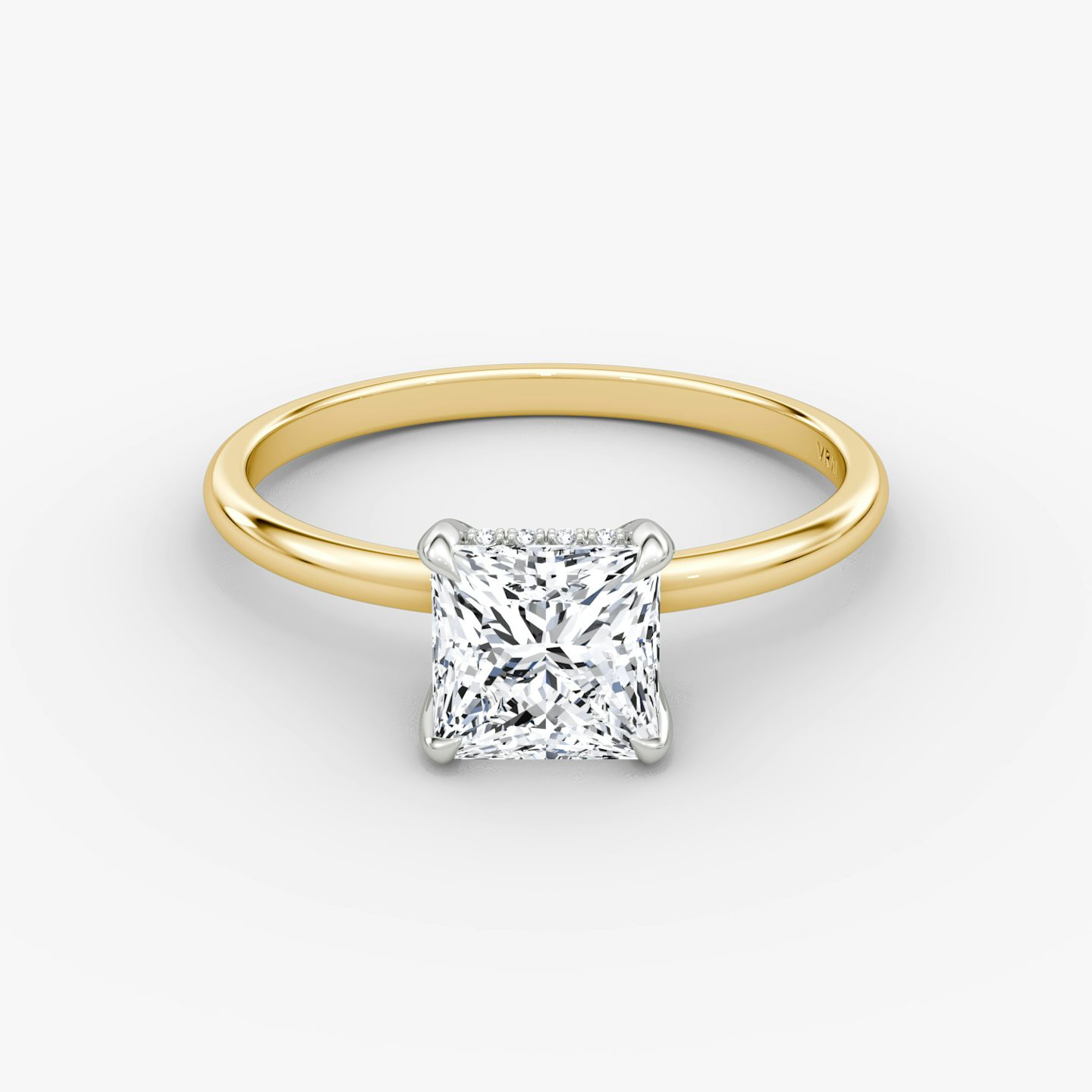 The Classic Hidden Halo | Princess | 18k | Yellow Gold and Platinum | bandAccent: Plain | bandWidth: standard | prongStyle: Plain | diamondOrientation: vertical | caratWeight: other
