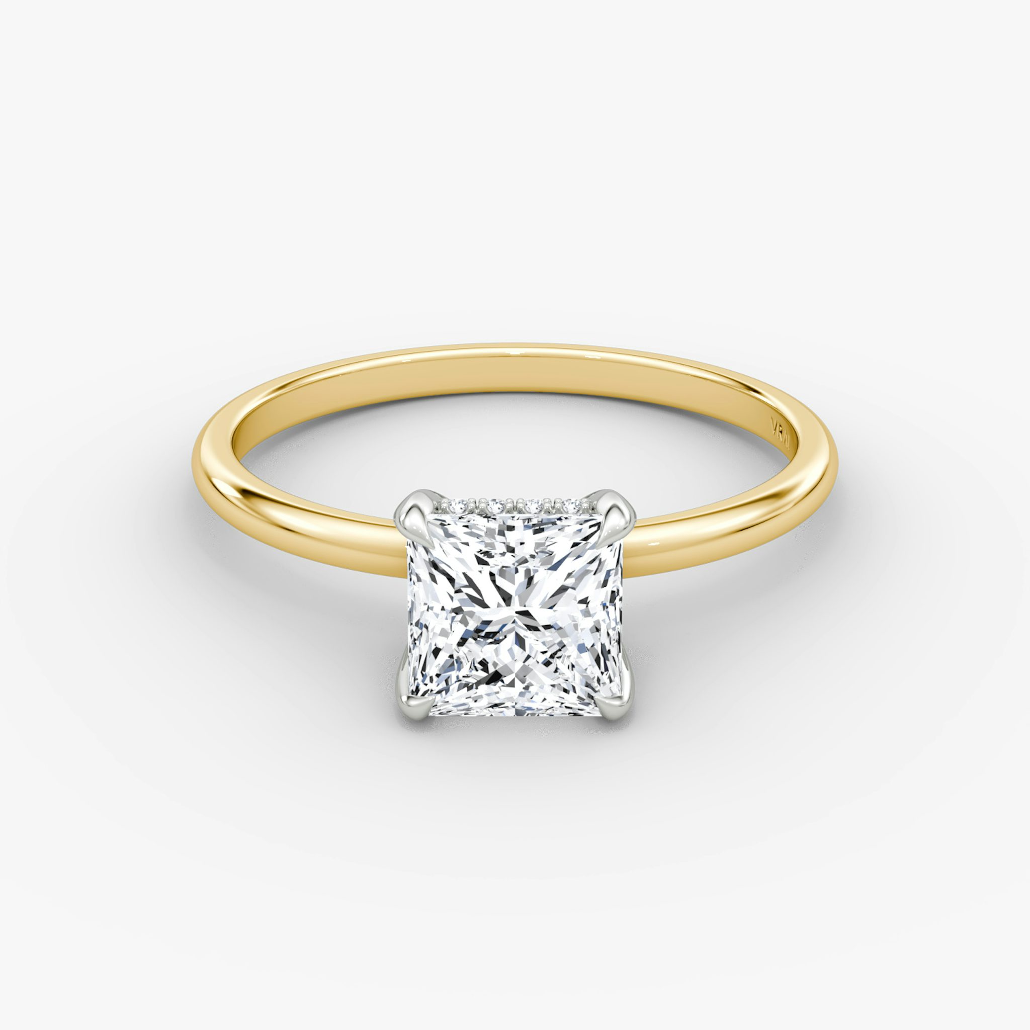 The Classic Hidden Halo | Princess | 18k | Yellow Gold and Platinum | bandAccent: Plain | bandWidth: standard | prongStyle: Plain | diamondOrientation: vertical | caratWeight: other
