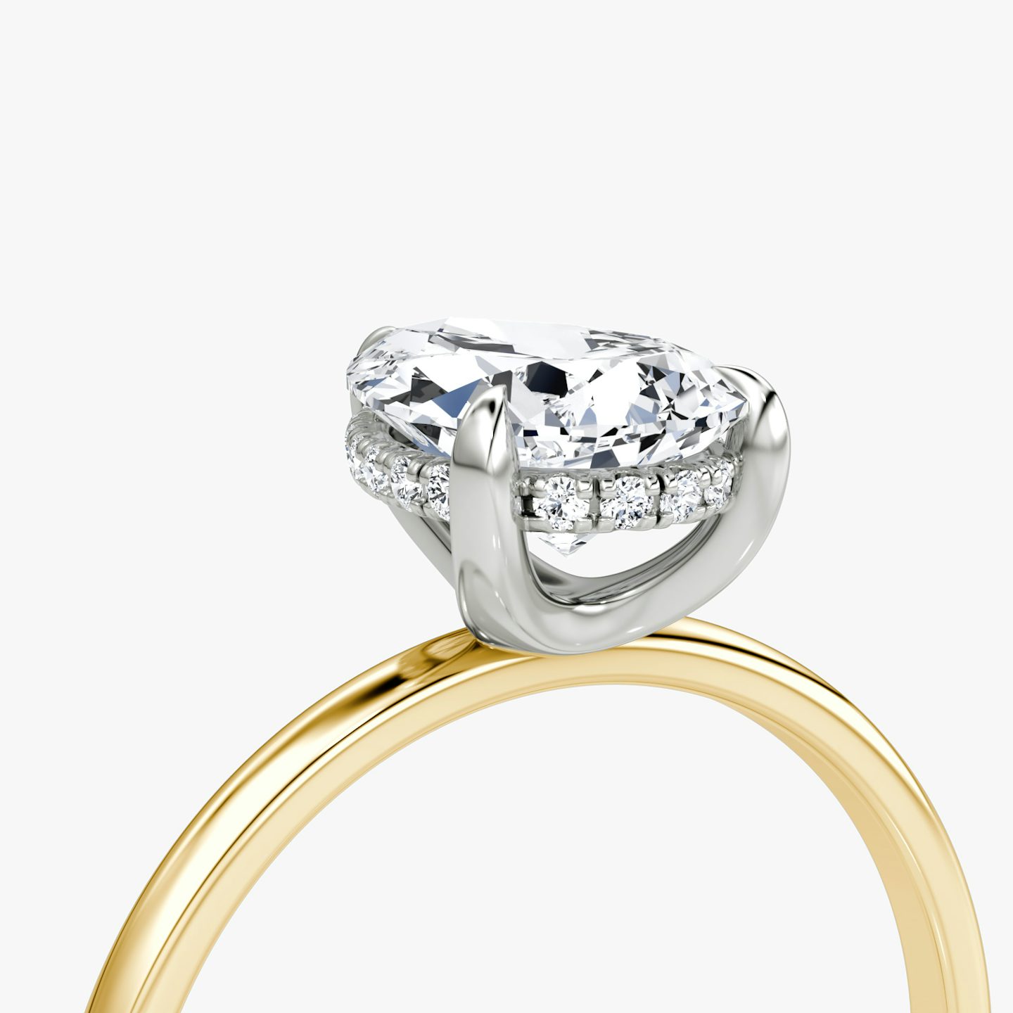 The Classic Hidden Halo | Pear | 18k | Yellow Gold and Platinum | bandAccent: Plain | bandWidth: standard | prongStyle: Plain | diamondOrientation: vertical | caratWeight: other