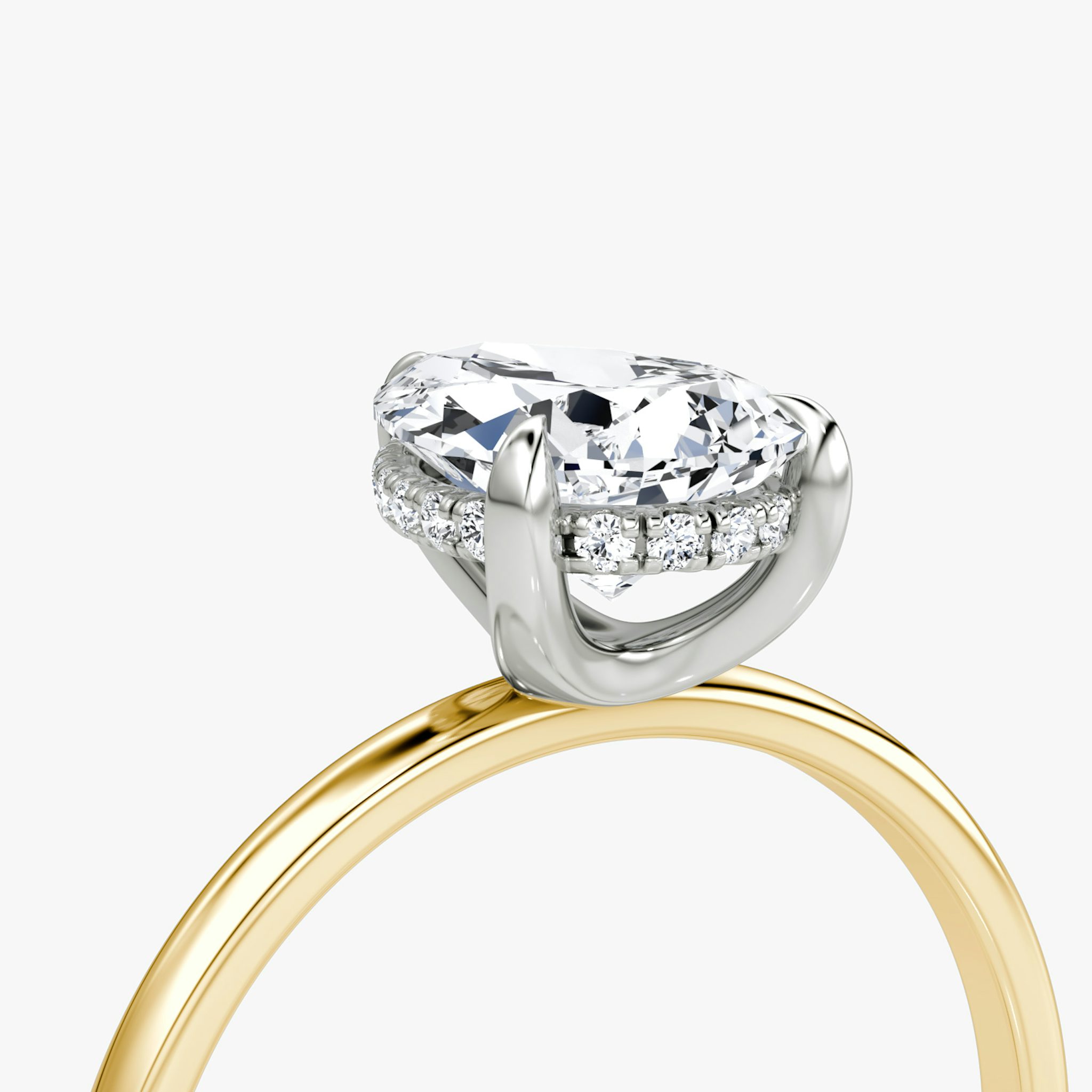 The Classic Hidden Halo | Pear | 18k | Yellow Gold and Platinum | bandAccent: Plain | bandWidth: standard | prongStyle: Plain | diamondOrientation: vertical | caratWeight: other