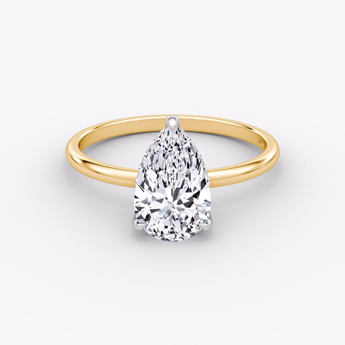 The Classic Hidden Halo | Pear | 18k | Yellow Gold and Platinum | bandAccent: Plain | bandWidth: standard | prongStyle: Plain | diamondOrientation: vertical | caratWeight: other