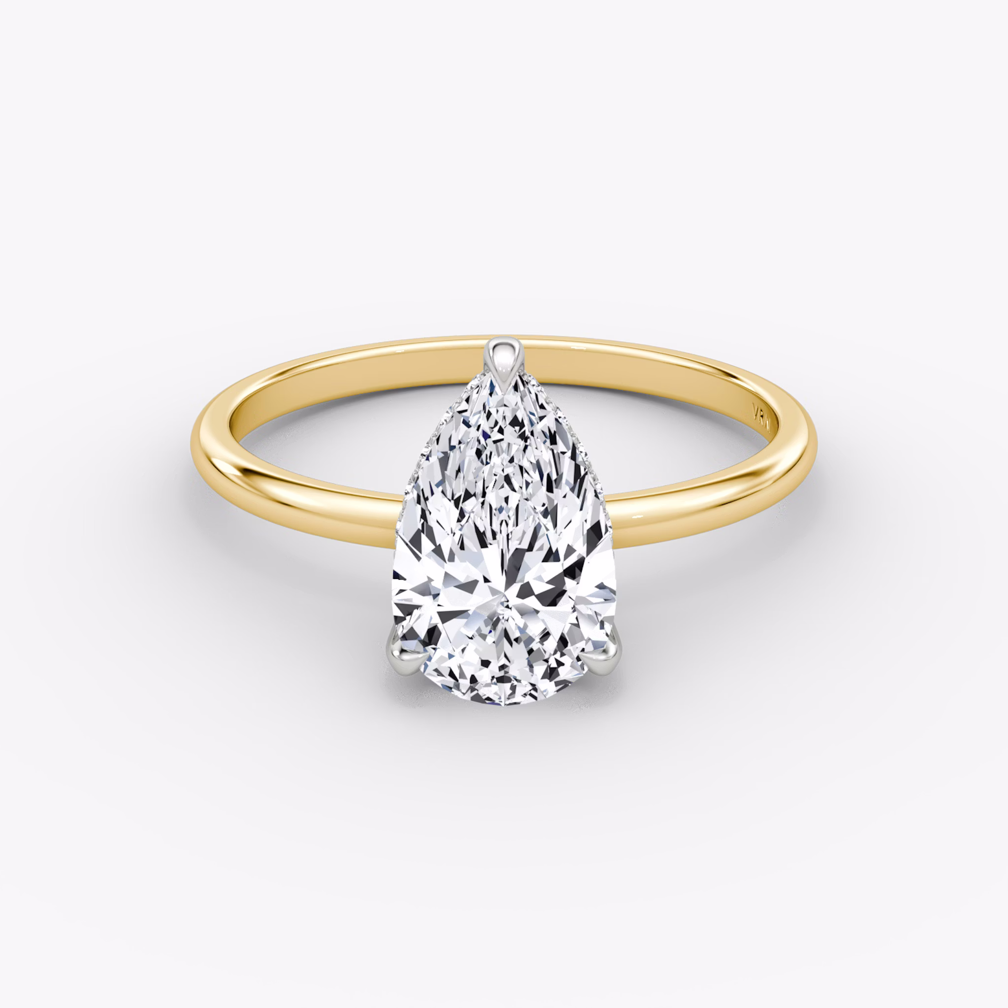 The Classic Hidden Halo | Pear | 18k | Yellow Gold and Platinum | bandAccent: Plain | bandWidth: standard | prongStyle: Plain | diamondOrientation: vertical | caratWeight: other