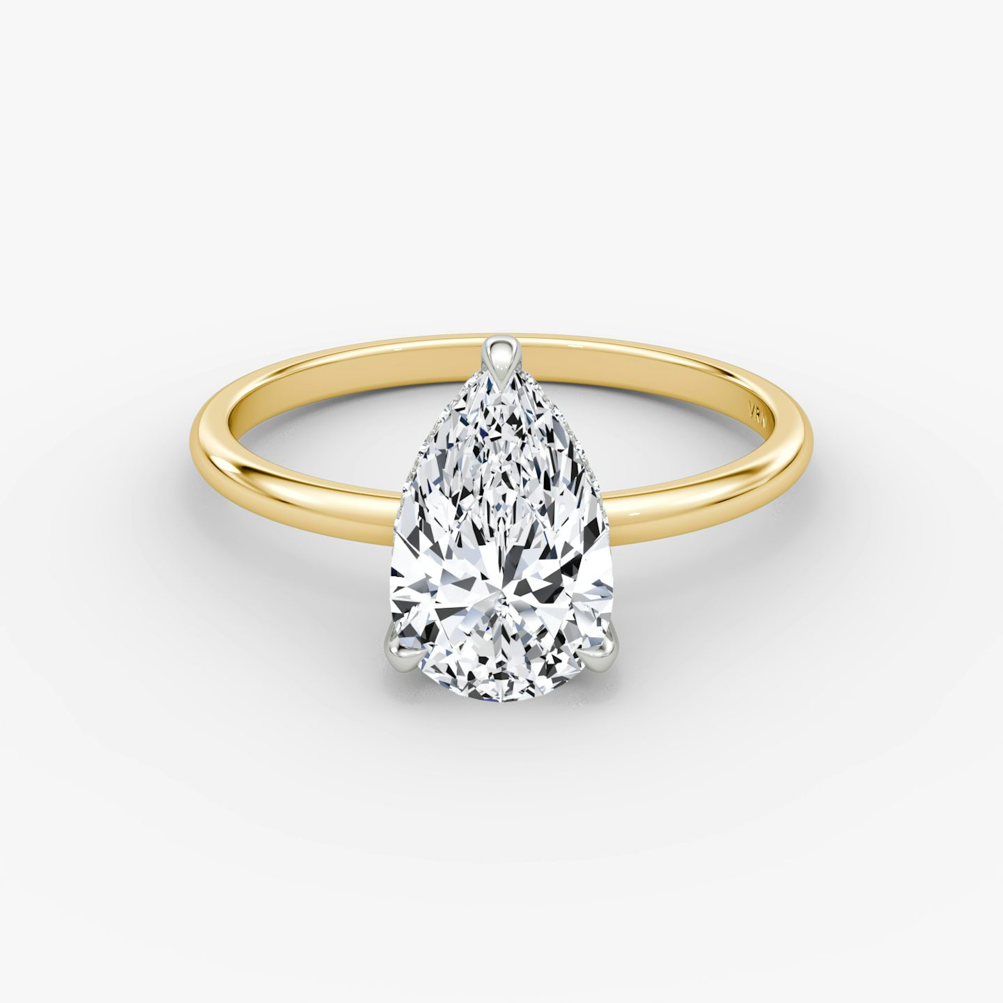 The Classic Hidden Halo | Pear | 18k | Yellow Gold and Platinum | bandAccent: Plain | bandWidth: standard | prongStyle: Plain | diamondOrientation: vertical | caratWeight: other