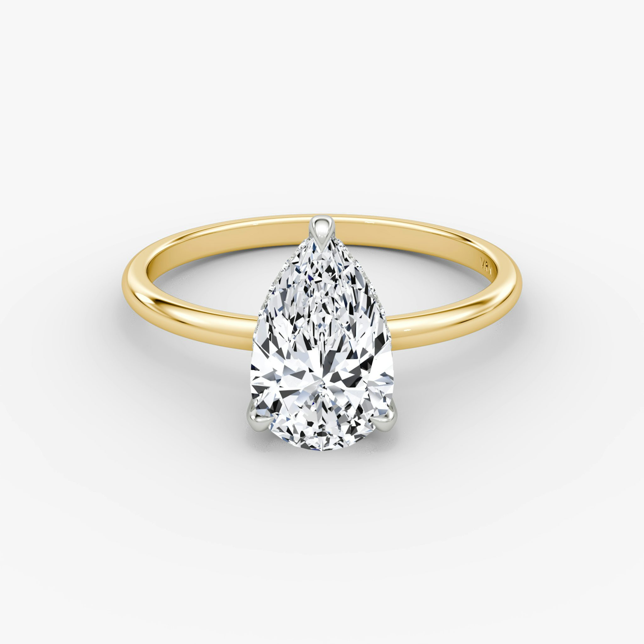 The Classic Hidden Halo | Pear | 18k | Yellow Gold and Platinum | bandAccent: Plain | bandWidth: standard | prongStyle: Plain | diamondOrientation: vertical | caratWeight: other