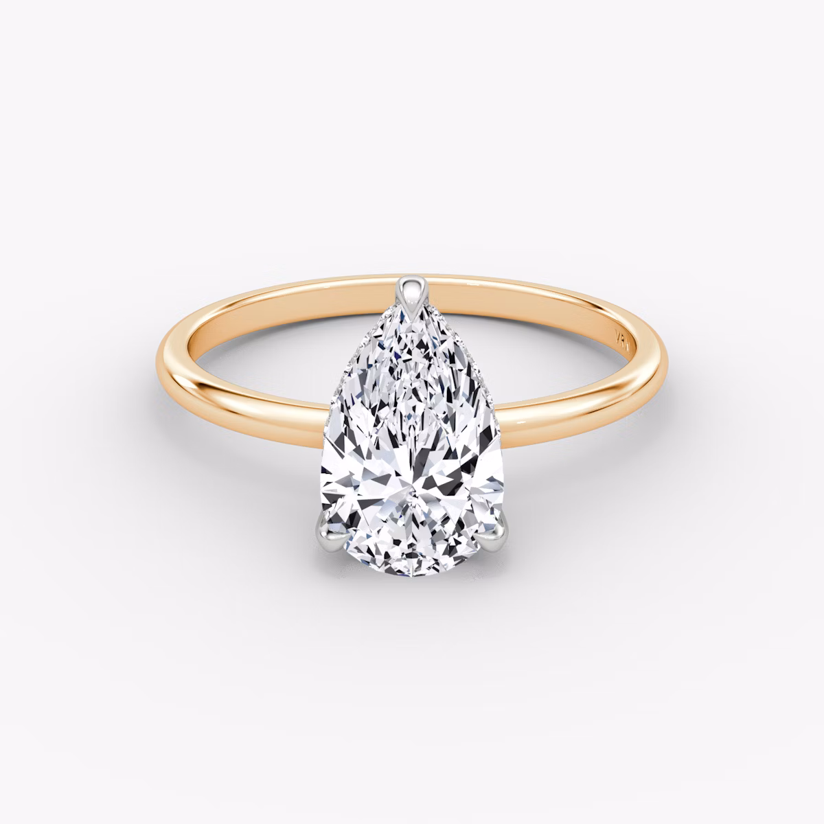 The Classic Hidden Halo | Pear | 14k | Rose Gold and Platinum | bandAccent: Plain | bandWidth: standard | prongStyle: Plain | diamondOrientation: vertical | caratWeight: other