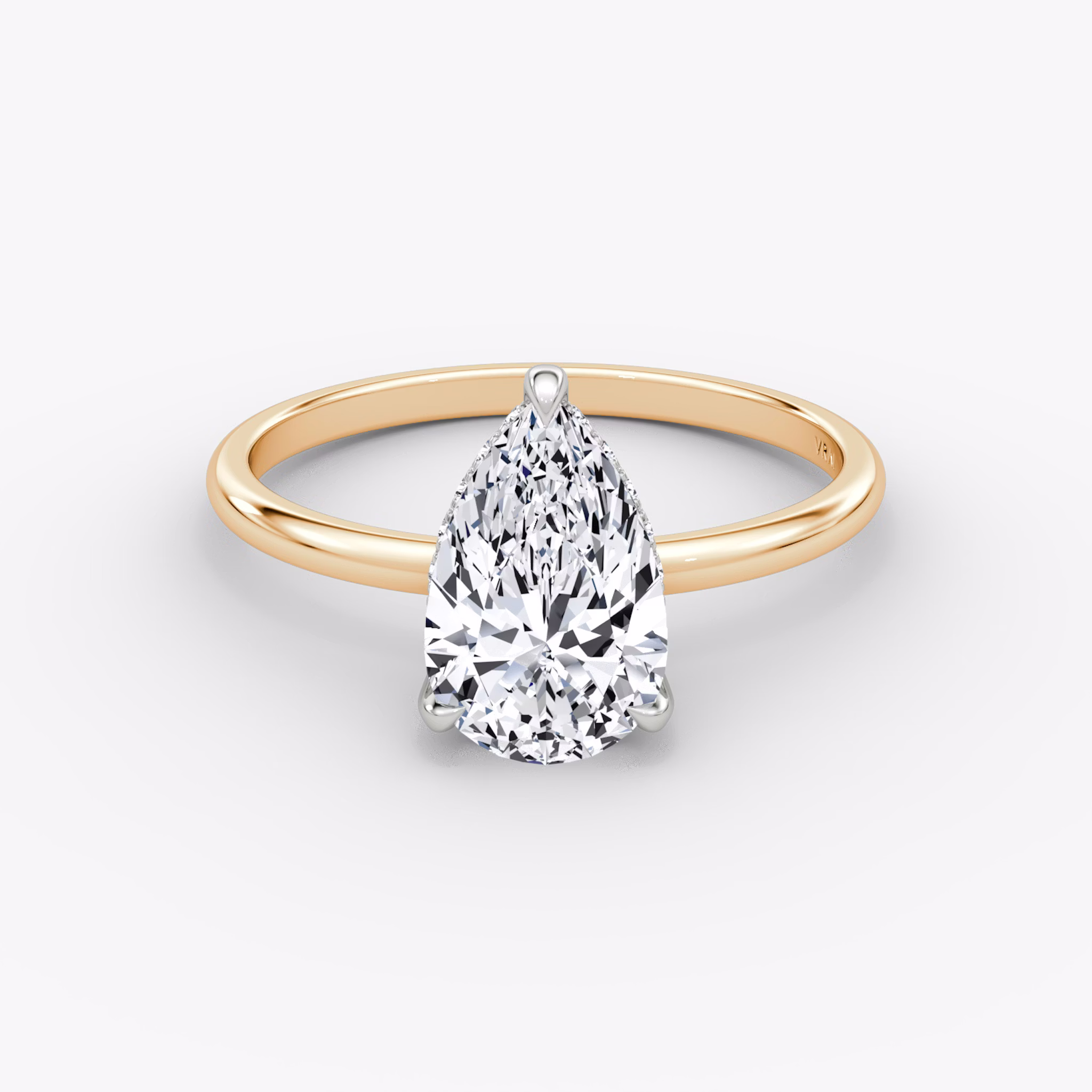 The Classic Hidden Halo | Pear | 14k | Rose Gold and Platinum | bandAccent: Plain | bandWidth: standard | prongStyle: Plain | diamondOrientation: vertical | caratWeight: other