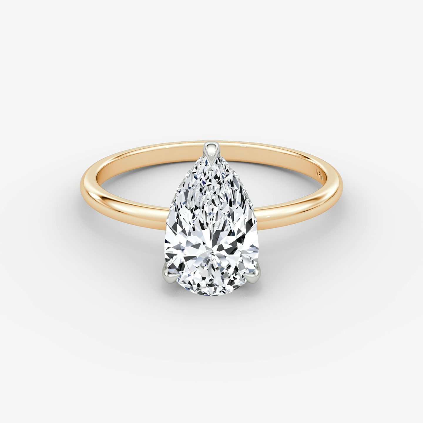 The Classic Hidden Halo | Pear | 14k | Rose Gold and Platinum | bandAccent: Plain | bandWidth: standard | prongStyle: Plain | diamondOrientation: vertical | caratWeight: other