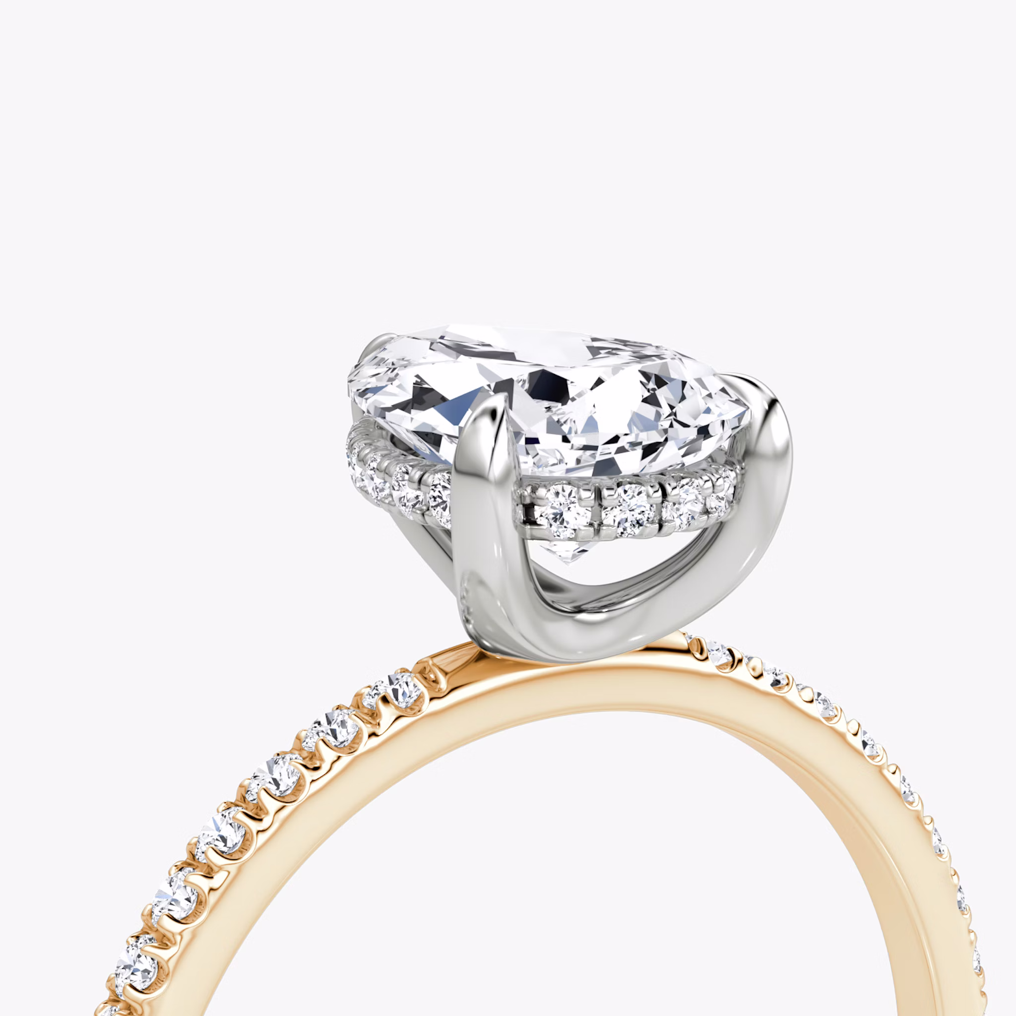 The Classic Hidden Halo | Pear | 14k | Rose Gold and Platinum | bandAccent: Pavé | bandWidth: standard | prongStyle: Plain | diamondOrientation: vertical | caratWeight: other