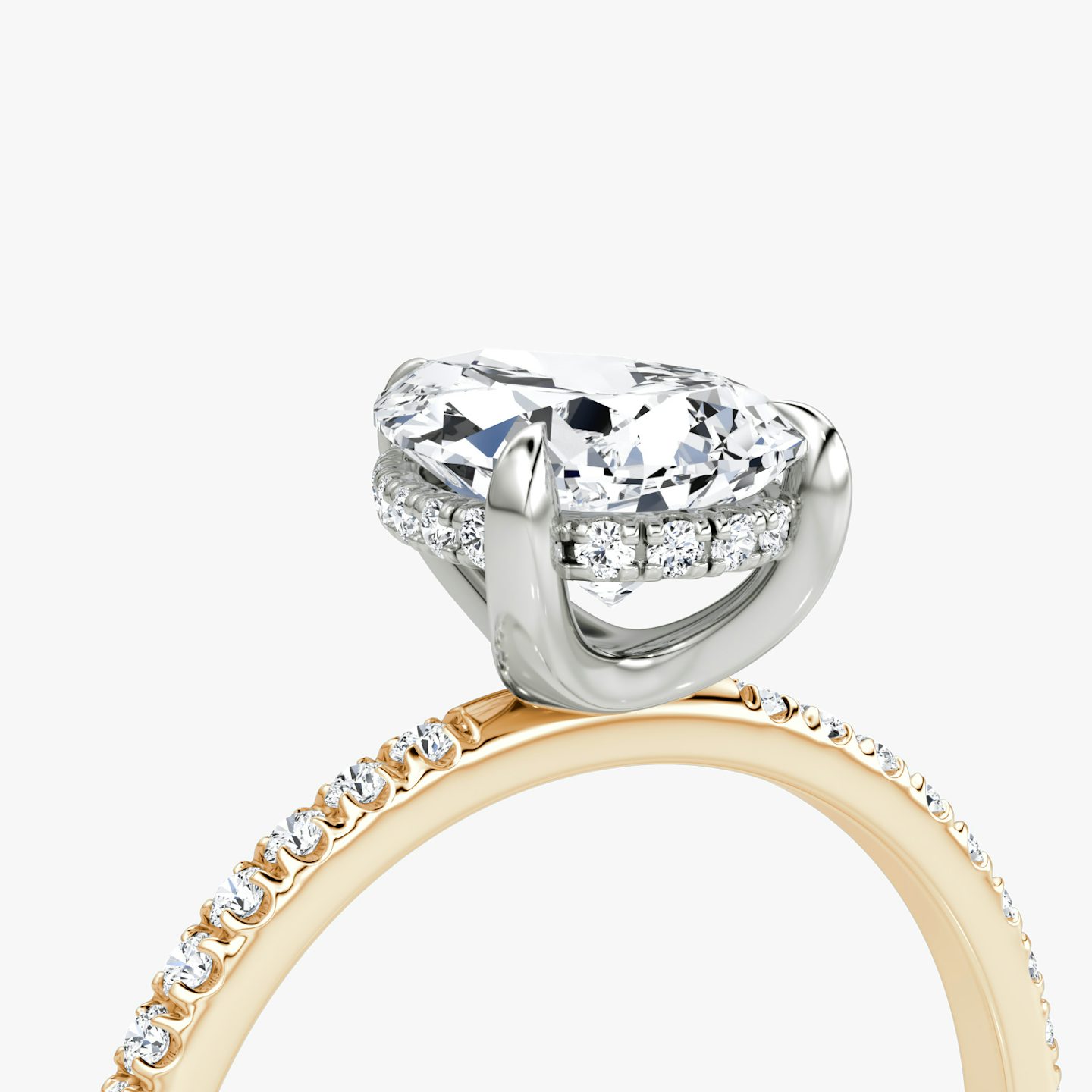 The Classic Hidden Halo | Pear | 14k | Rose Gold and Platinum | bandAccent: Pavé | bandWidth: standard | prongStyle: Plain | diamondOrientation: vertical | caratWeight: other